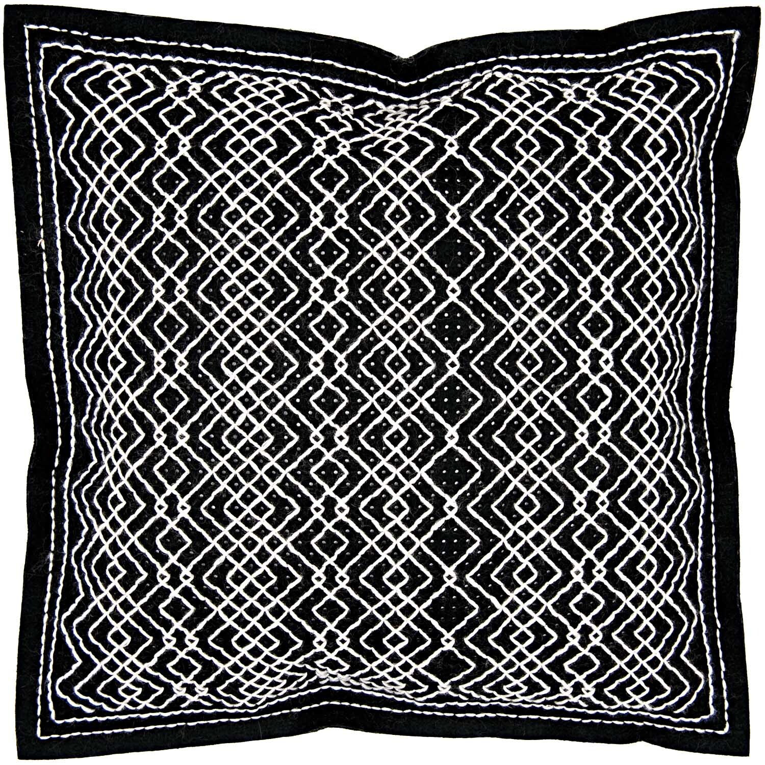 Filzkissen zum Besticken Holbeinstich 42x42cm von Rico Design mit geometrischem Muster in Schwarz. Ideal für kreative Handarbeitsprojekte.