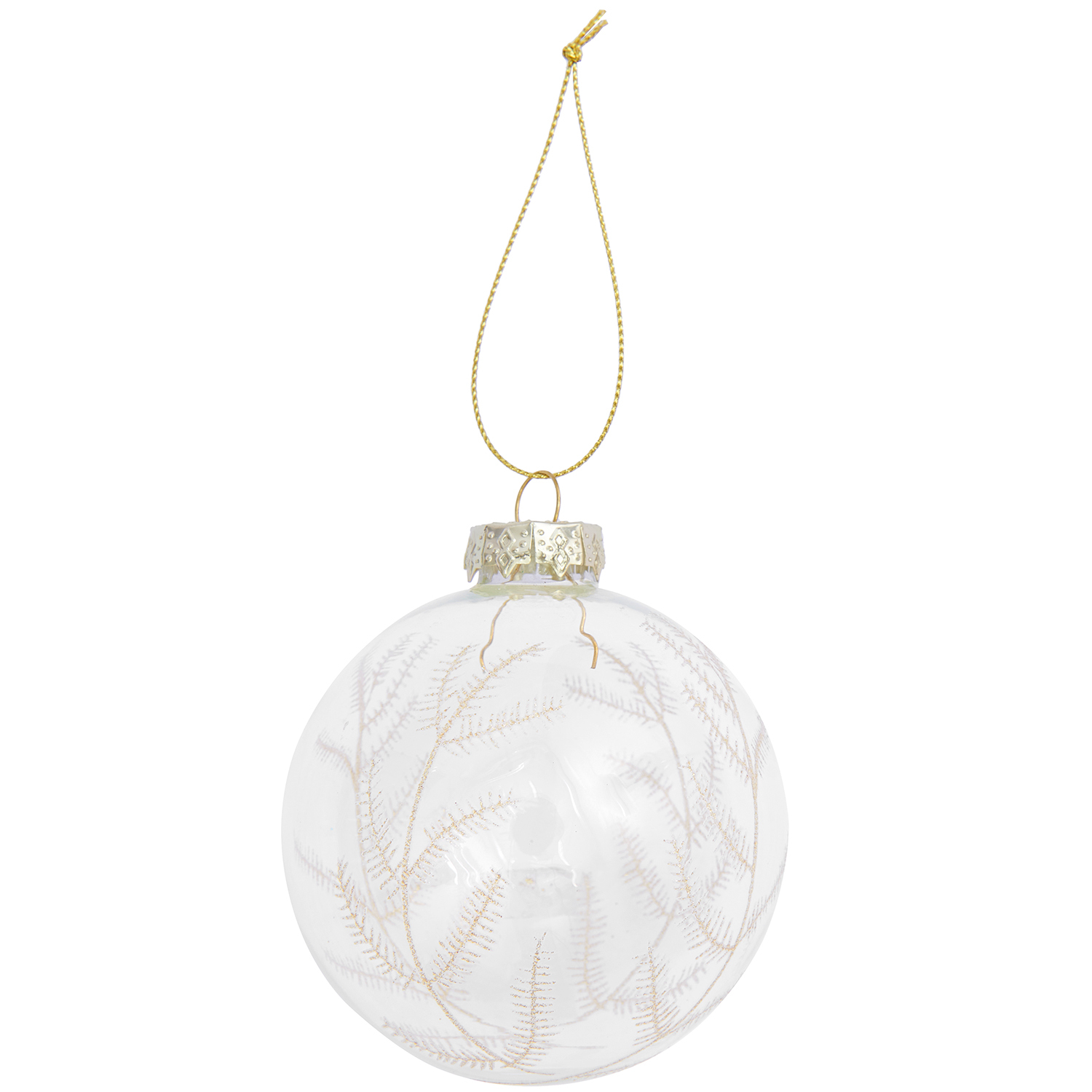 Glaskugel Baumschmuck Ornament mit filigranem Muster, 8cm, von Rico Design in klar-gold.
