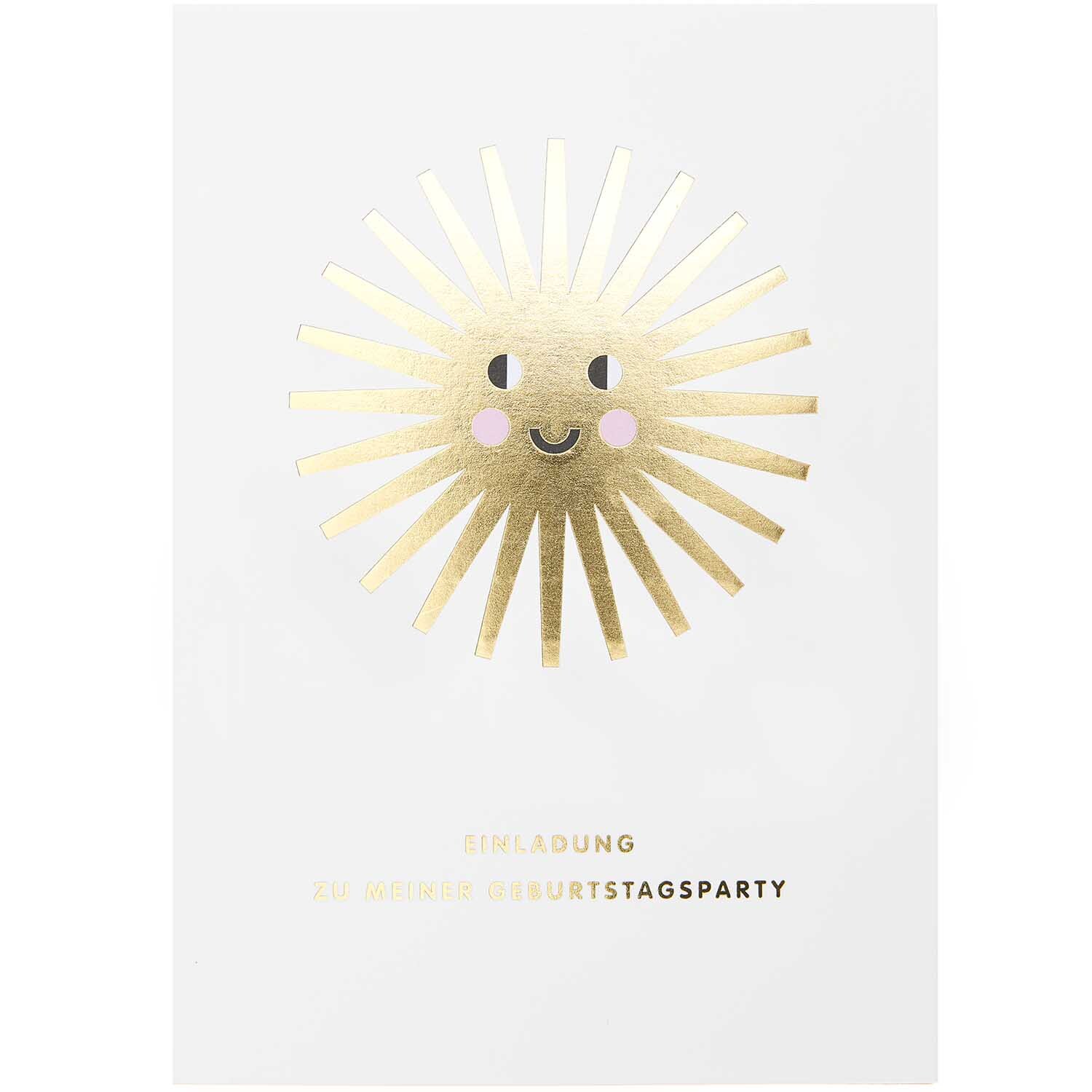 Paper Poetry Einladungskarten Happy Birthday mit goldener Sonne und lächelndem Gesicht von Rico Design. Ideal für Geburtstagsfeiern.