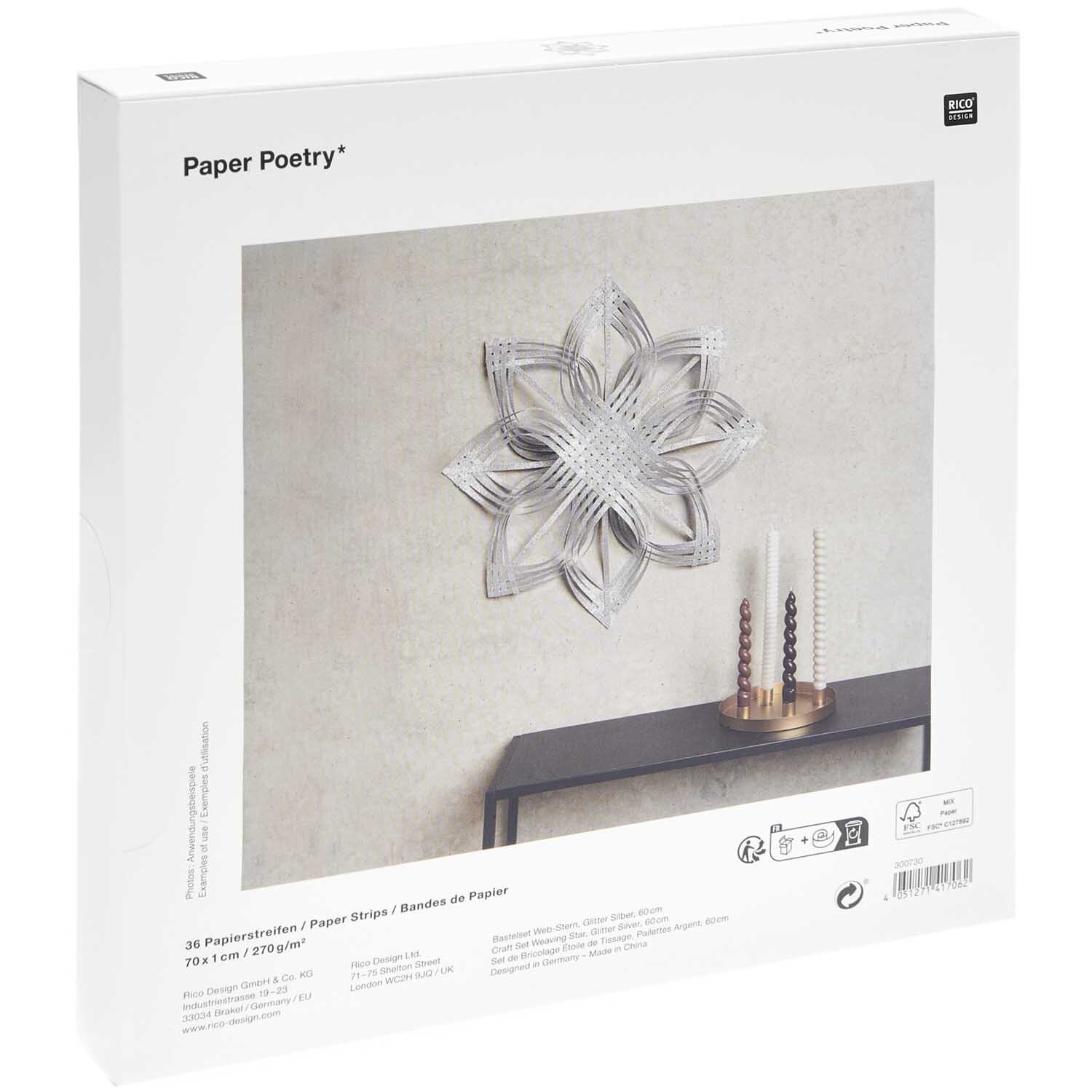 Paper Poetry Web-Stern Größe L 270g/m2: Dekorativer silberner Stern an der Wand, ideal für festliche Anlässe.