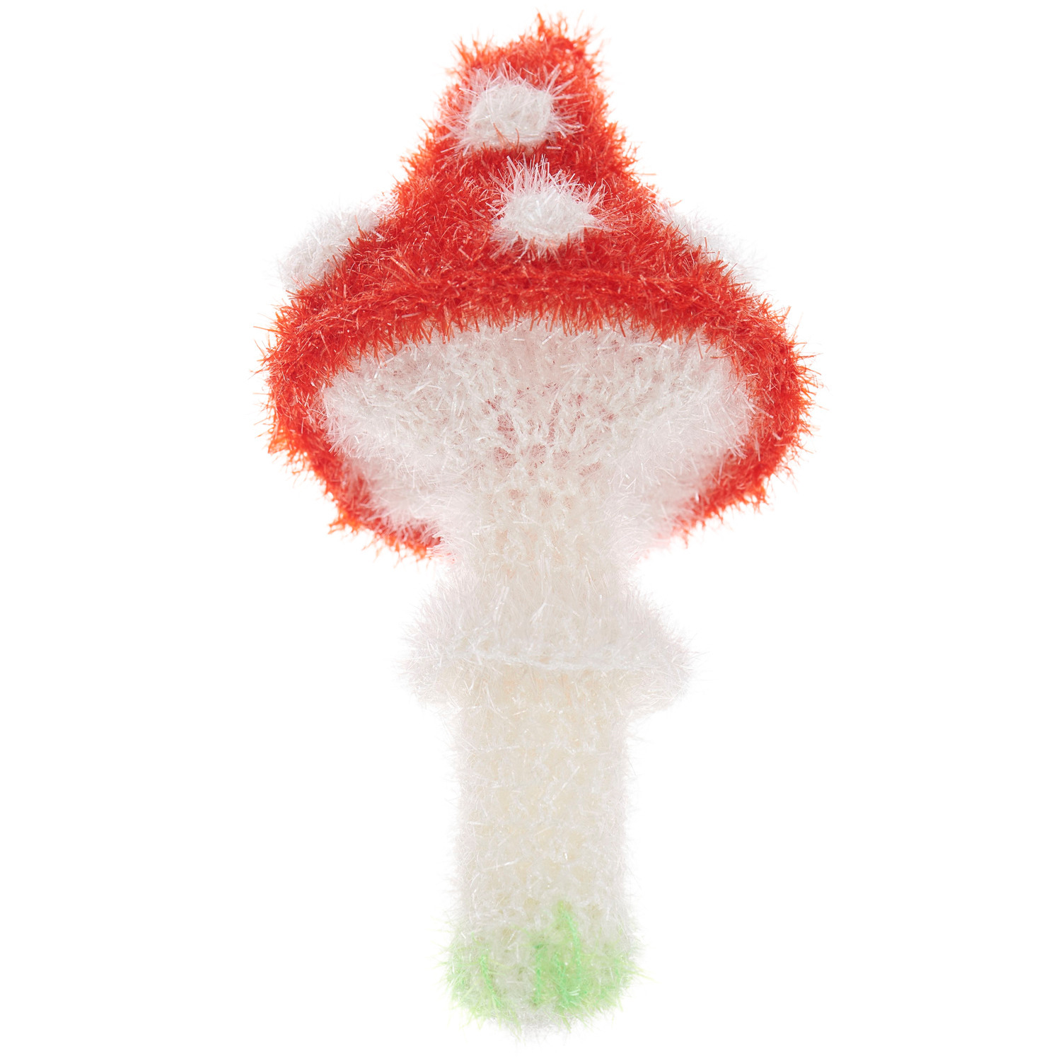 Häkelset Creative Bubble Shrooom von Rico Design: Ein flauschiger, rot-weißer Pilz aus Wolle.