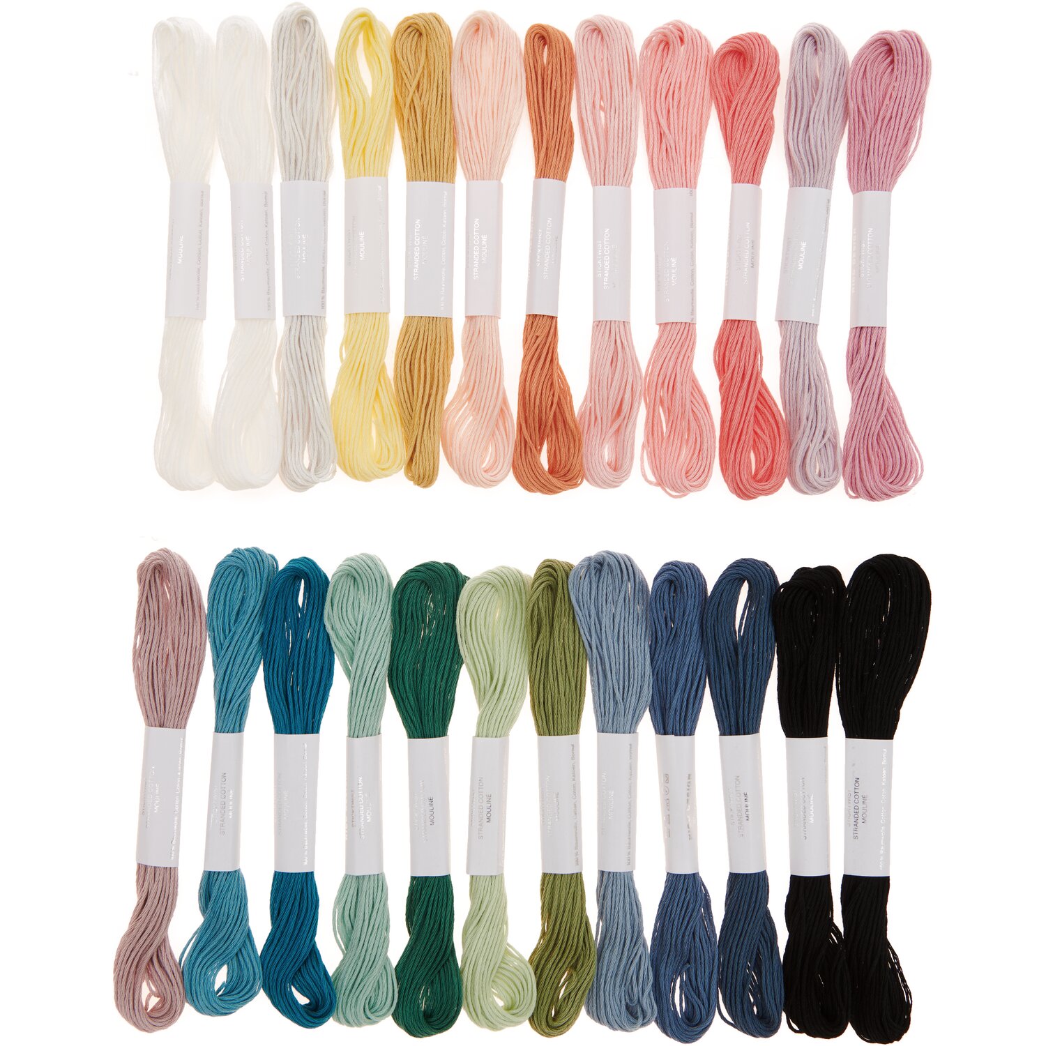 Stickgarn Set Multicolour Pastell 24-teilig zeigt Rico Design Sortiment aus farblich sortierten, fein geknäulten Stickgarn-Strängen für kreative Näh- und Handarbeitsprojekte