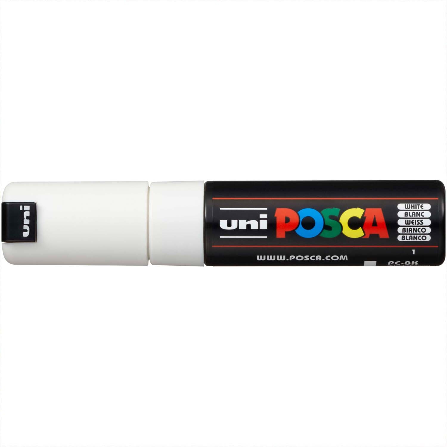 POSCA-Marker PC-8K 8mm: Weißer Marker von uni mit breiter Spitze, ideal für kreative Projekte.