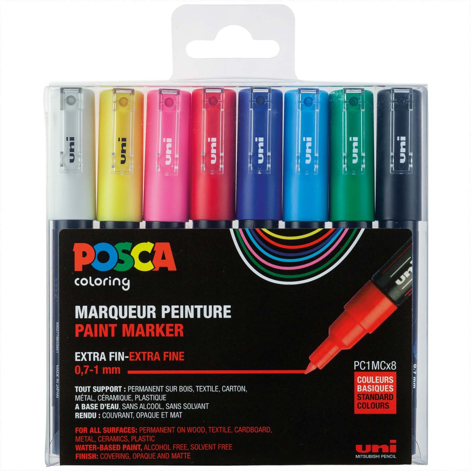 POSCA-Marker PC-1MC 0,7-1mm, 8 Stück in verschiedenen Farben, ideal für kreative Projekte.