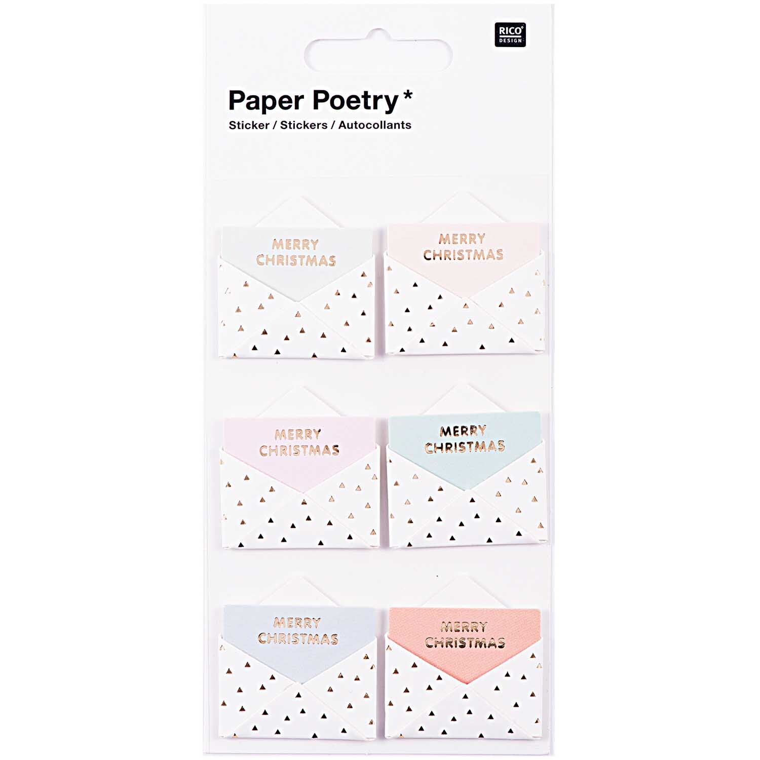 Paper Poetry 3D Sticker Umschläge in Pastellfarben mit Hot Foil, ideal für kreative Weihnachtsdekorationen.