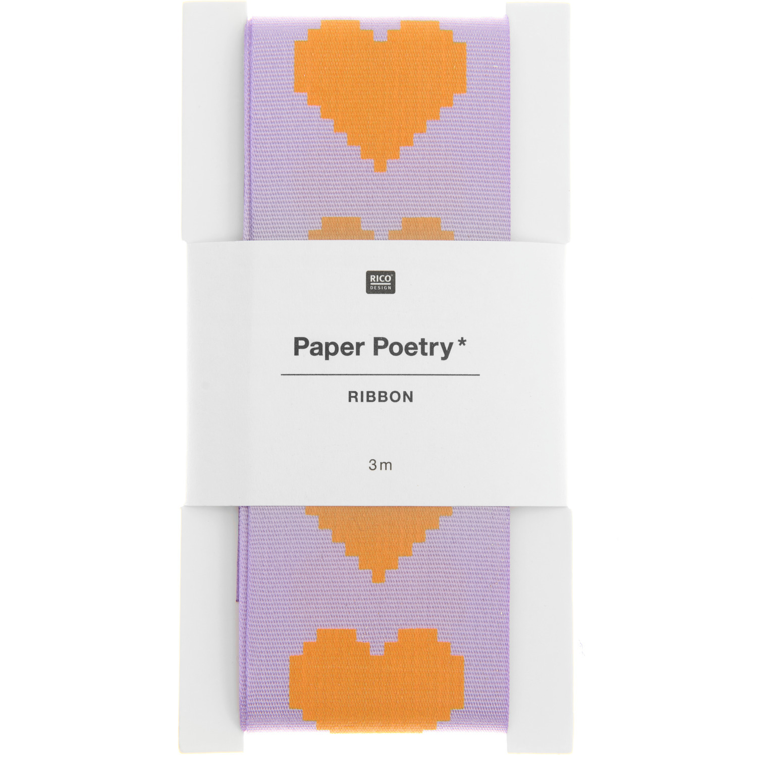 Paper Poetry Taftband Pixel Herzen 38mmx3m Farbe Flieder/Neon Orange von Rico Design