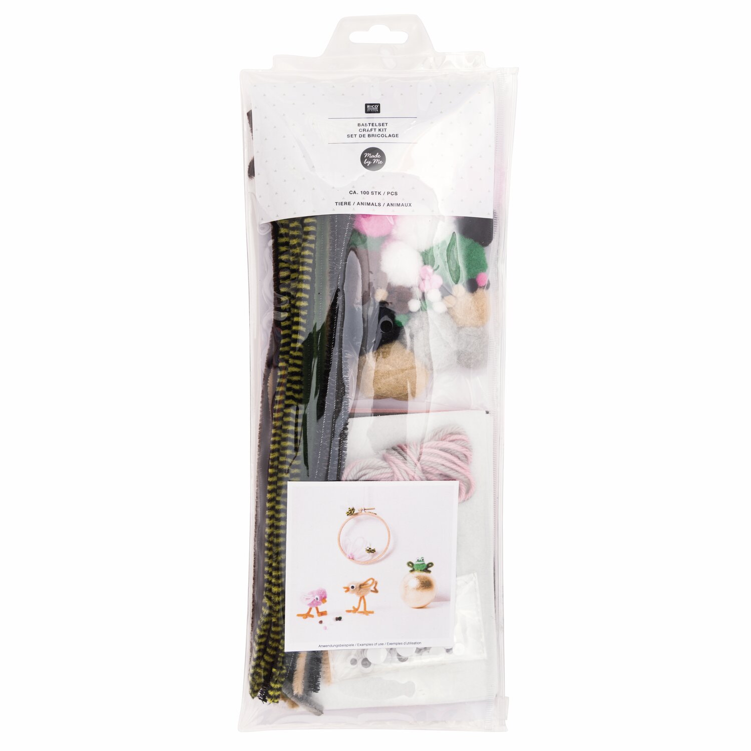 DIY-Bastelset Tiere, ca. 100-teilig, von Rico Design. Enthält mehrfarbige Materialien für kreative Tierprojekte. Ideal für Bastelliebhaber.