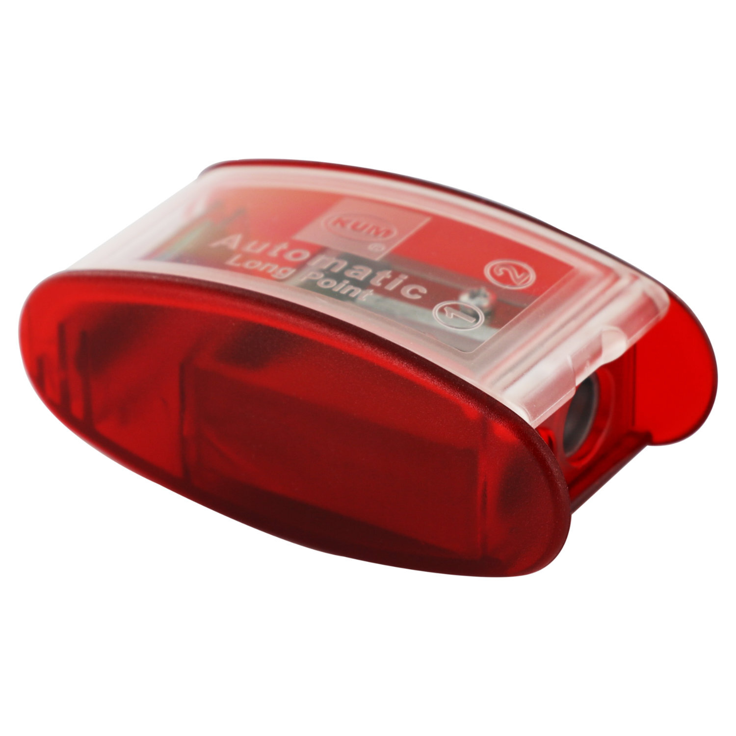 Anspitzer Automatic AS2 von KUM in Rot, mit transparentem Gehäuse, ideal für präzises Spitzen.