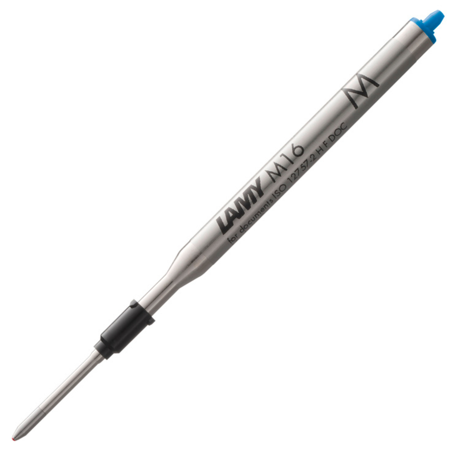Kugelschreibermine von Lamy in Blau, mit silbernem Gehäuse und blauer Spitze, ideal für präzises Schreiben.