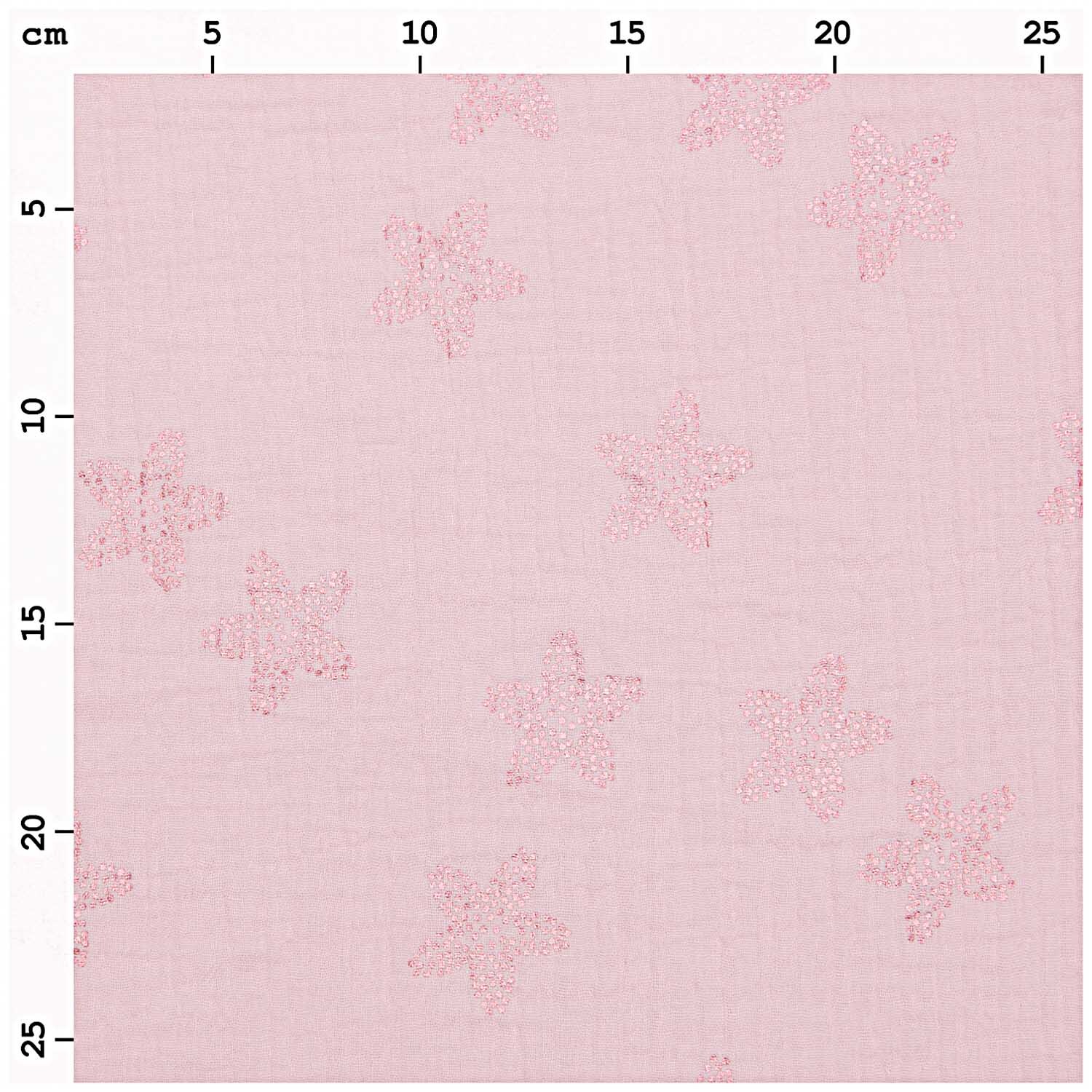 Stoffabschnitt Krinkelmusselin rosa 50x140cm mit Sternenmuster von Rico Design, ideal für kreative Projekte.