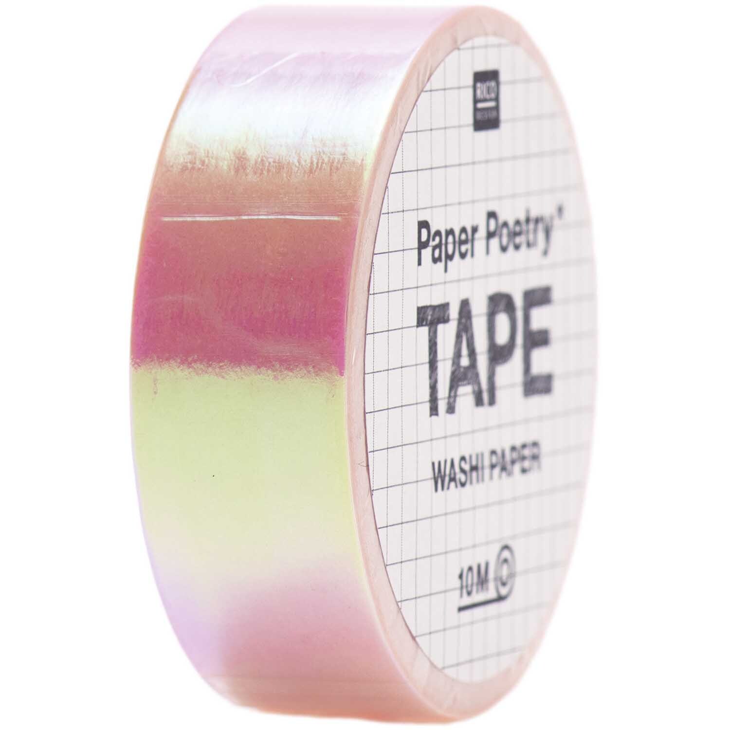 Paper Poetry Tape irisierend 15mm 10m von Rico Design in schimmerndem Rosa, ideal für kreative Projekte.