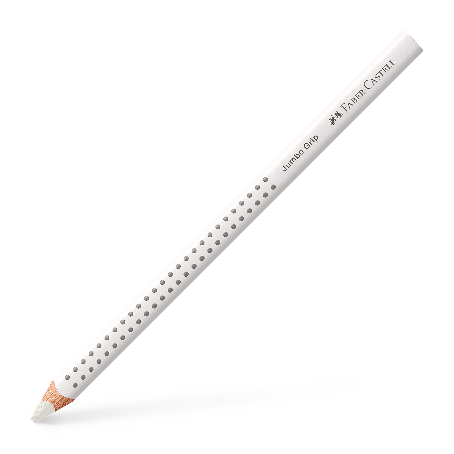 Jumbo Grip Farbstift von Faber Castell in Weiß, mit ergonomischem Griff und rutschfesten Noppen. Ideal für präzises Zeichnen und Malen.