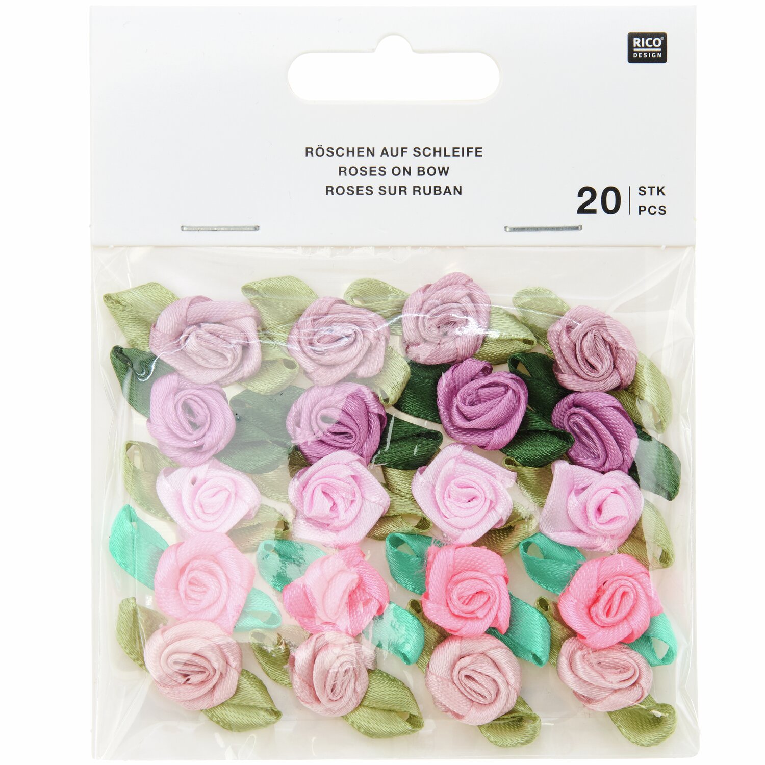 Röschen auf Schleife mit Klebepunkt 1,2x2,5cm 20 Stück Farbe Bunt Mix von Rico Design