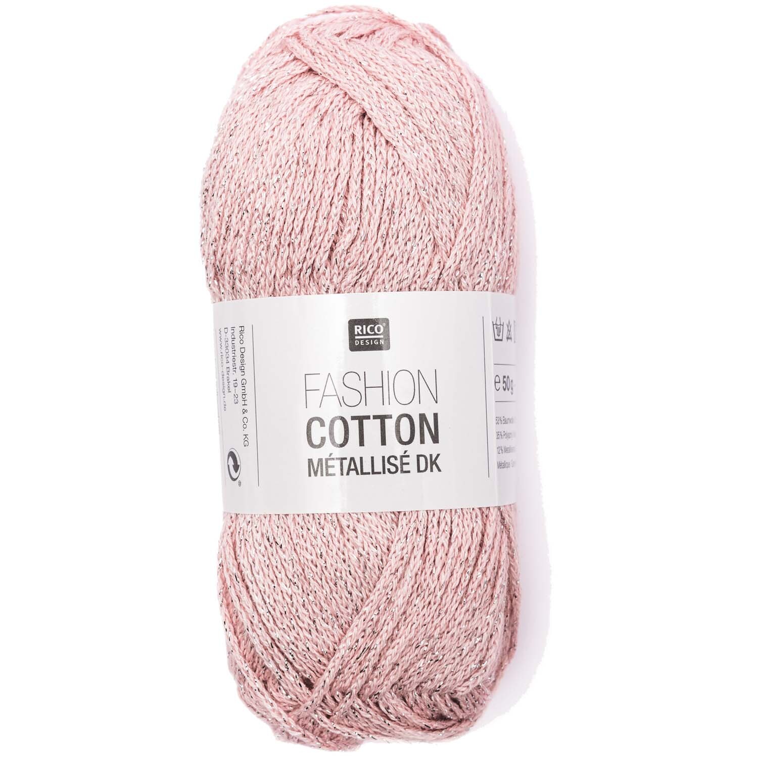 Fashion Cotton Métallisé dk: Weiches Garn in Rosenquarz von Rico Design, ideal für Strickprojekte.