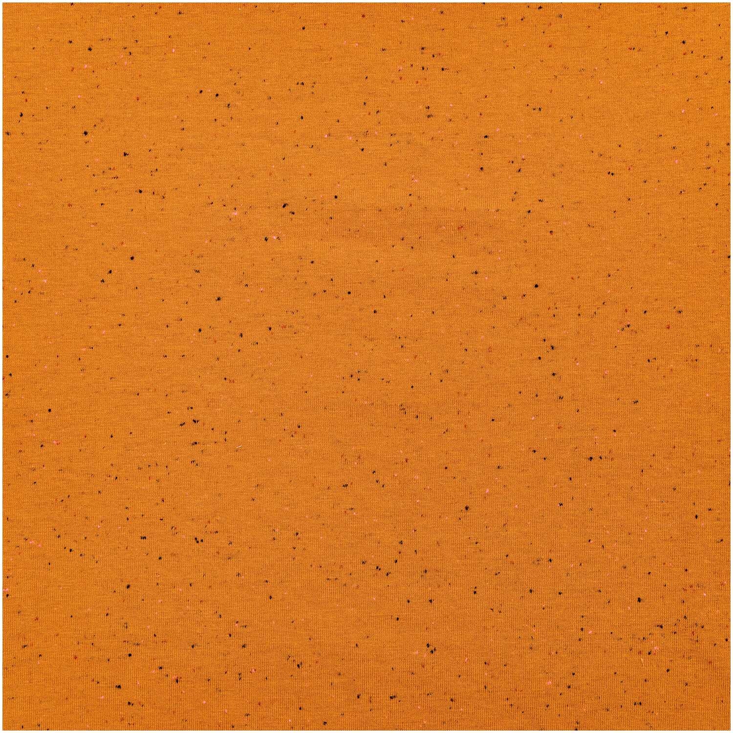 Jerseystoff Neon-Flocken 160cm von Rico Design in Braun mit feinen schwarzen Punkten. Ideal für kreative Nähprojekte und modische Designs.