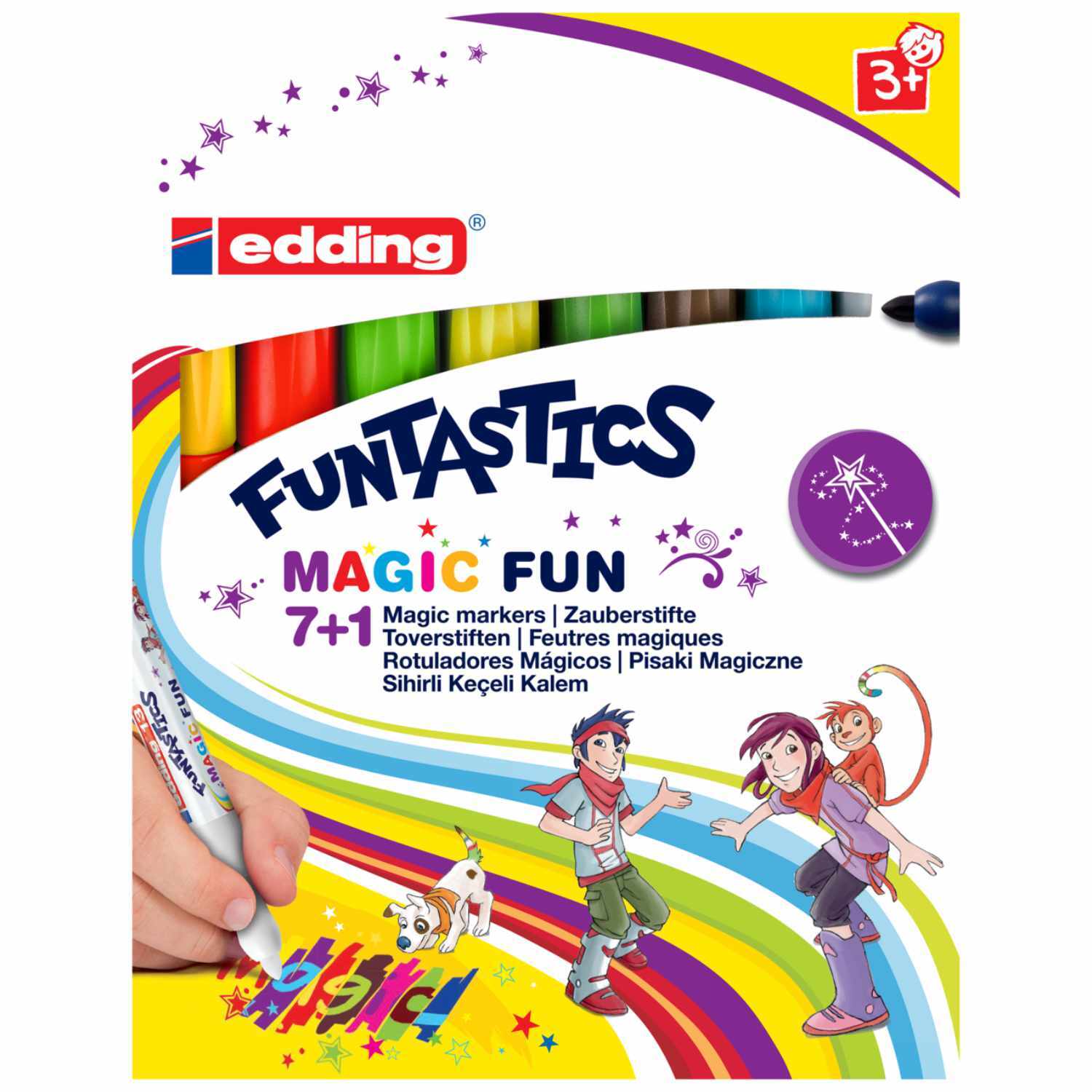 Funtastics Magic Fun Marker von edding, 8 Stück, bunte Zauberstifte mit kindgerechtem Design und fröhlichen Illustrationen.