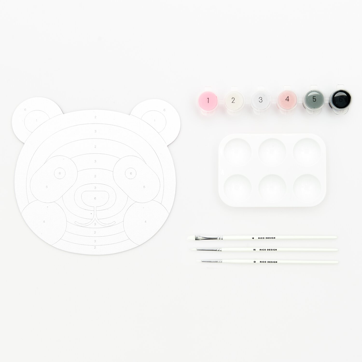 Malen nach Zahlen Panda: Set mit Pinsel, Farbpalette und nummerierten Farben von Rico Design.