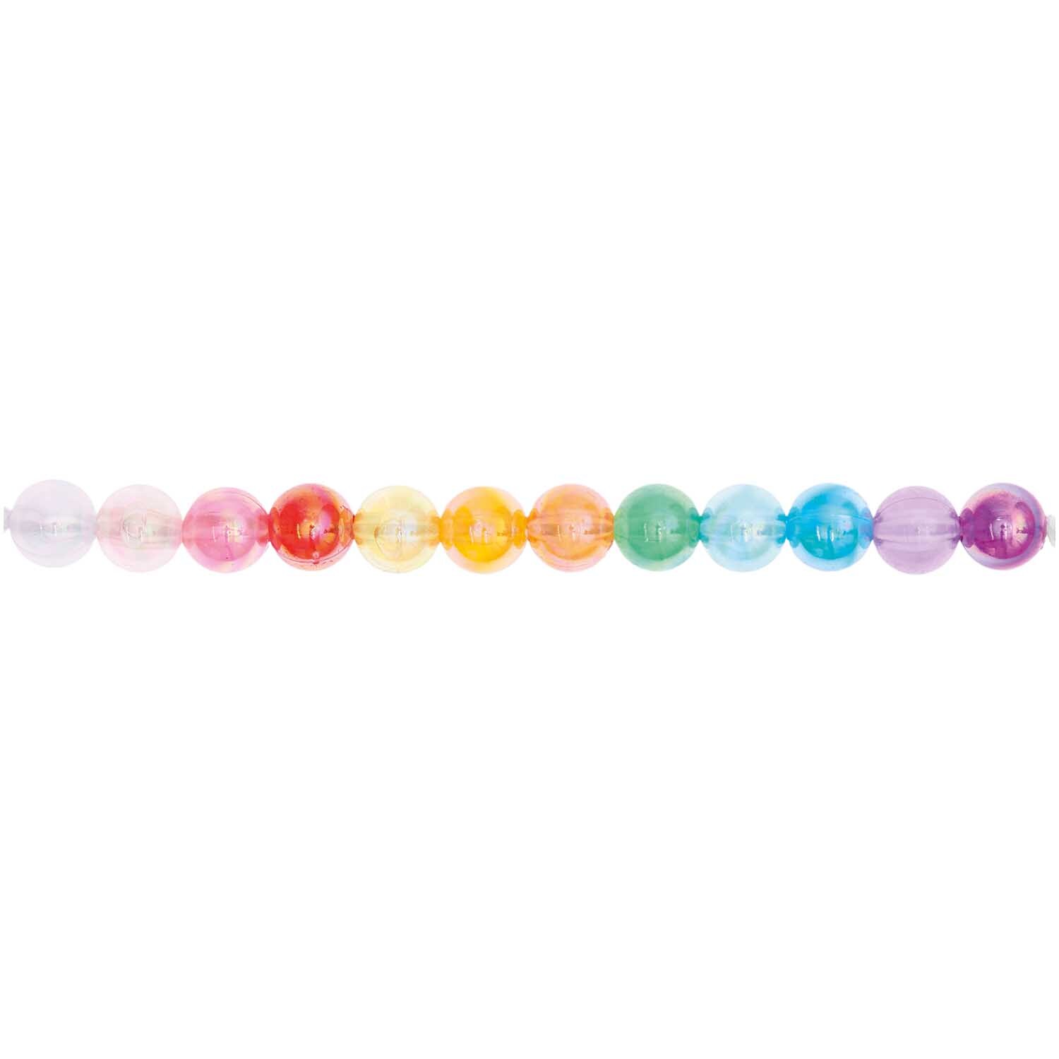 itoshii Kunststoffperlen Regenbogen, Ø8mm, 36 Stück, in leuchtenden Farben von Rico Design, aufgereiht in einer Linie.