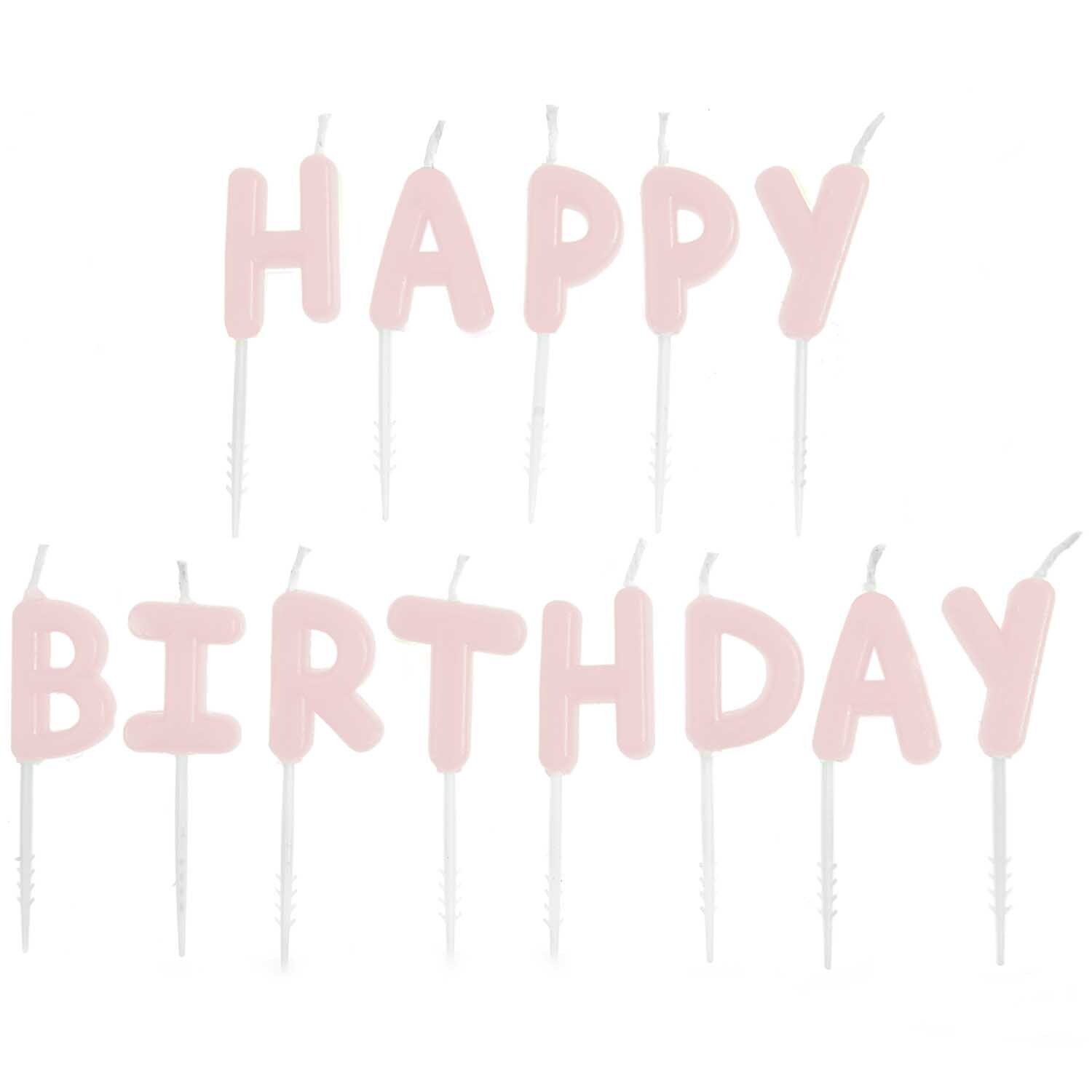 Kerzen Happy Birthday: Rosa Buchstabenkerzen von Rico Design, 13-teilig, ideal für Geburtstagsfeiern.