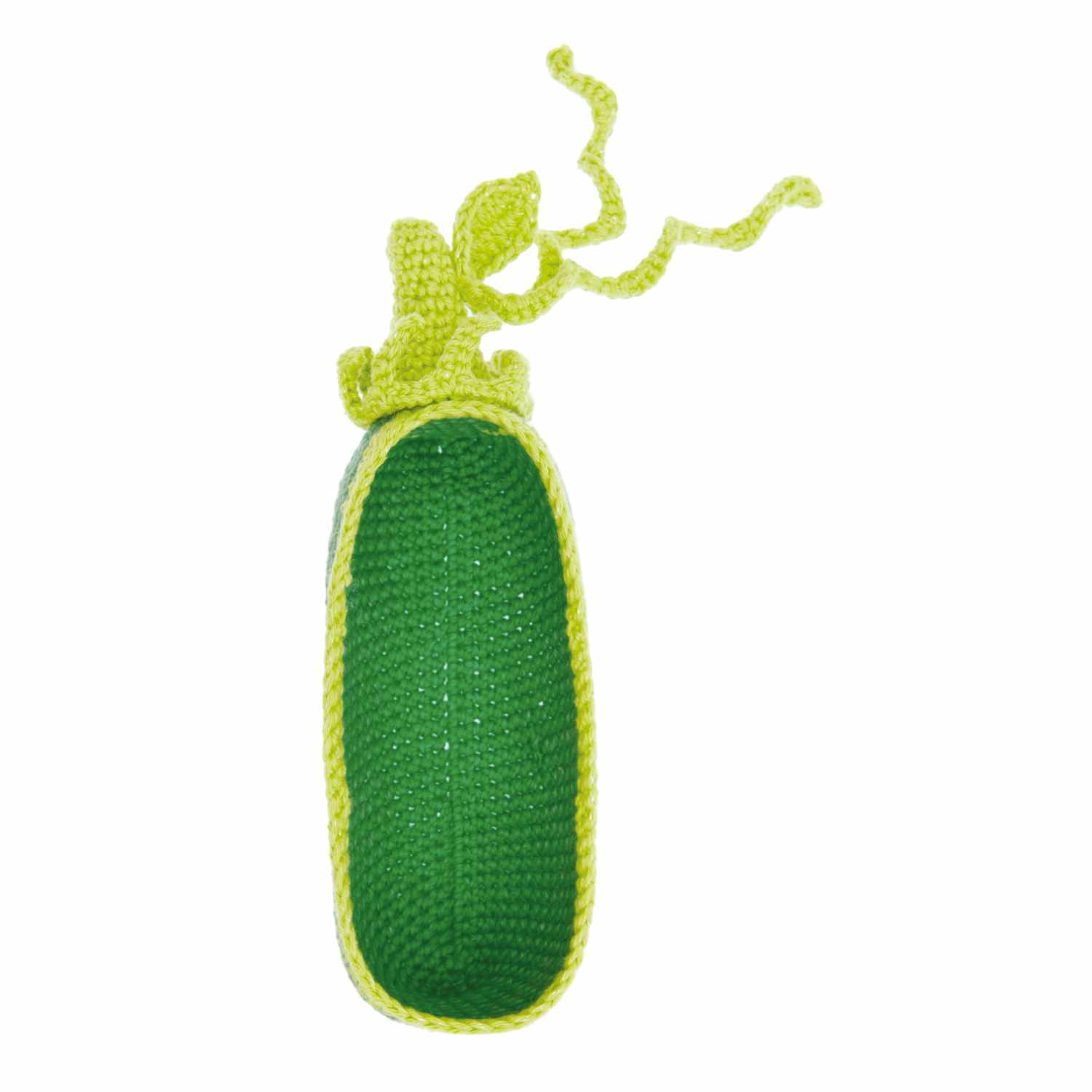 Häkelset Erbsen aus Ricorumi Fresh Friends: Ein grünes, gehäkeltes Erbsen-Design mit detaillierter Struktur. Ideal für kreative Projekte.