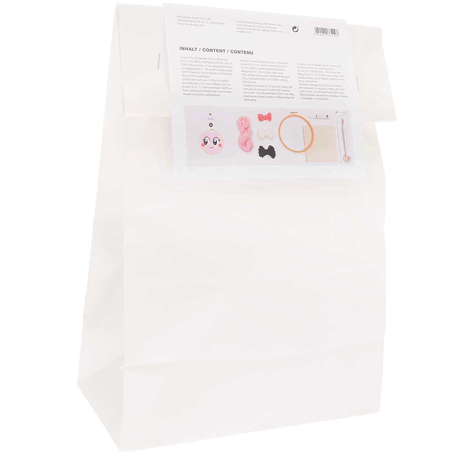 Punch Needle Packung Loco Loco Gesicht rosa mit Zubehör, ideal für kreative Handarbeiten.