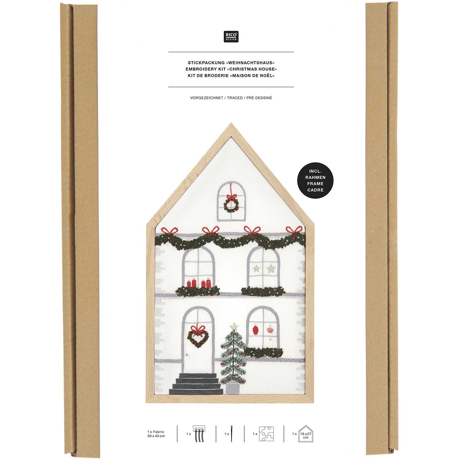 Stickpackung Haus groß vorgezeichnet 16x27cm von Rico Design