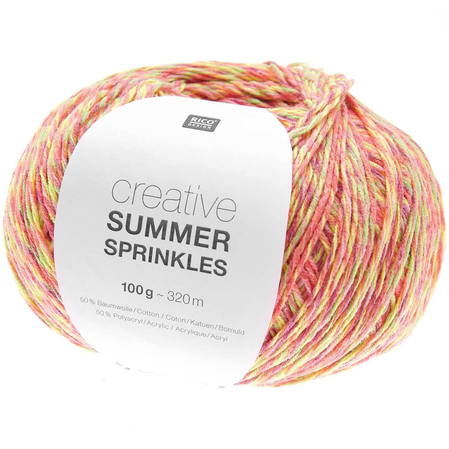 Creative Summer Sprinkles, ein Garn von Rico Design in Neon Pink, 100g, 320m, ideal für kreative Projekte.