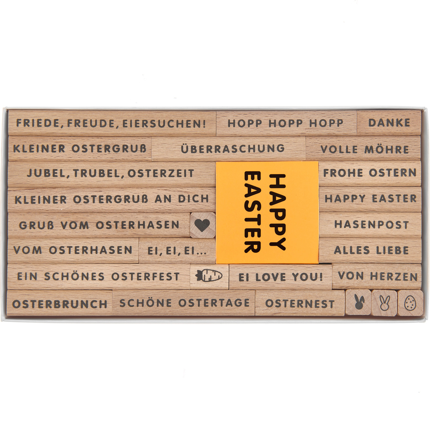 Paper Poetry Stempelset Frohe Ostern, 27-teilig, mit verschiedenen Ostergrüßen und Symbolen.