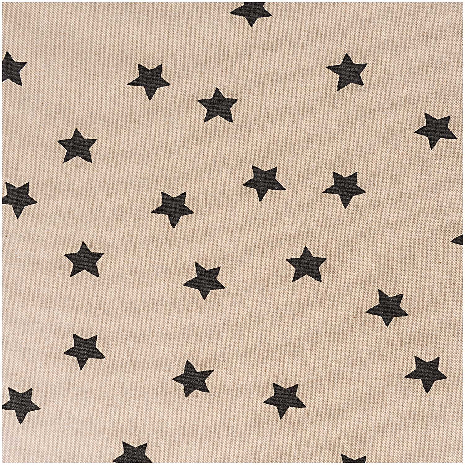 Stoff Sterne natur-schwarz 50x140cm von Rico Design zeigt schwarze Sterne auf naturfarbenem Hintergrund. Ideal für kreative Nähprojekte.