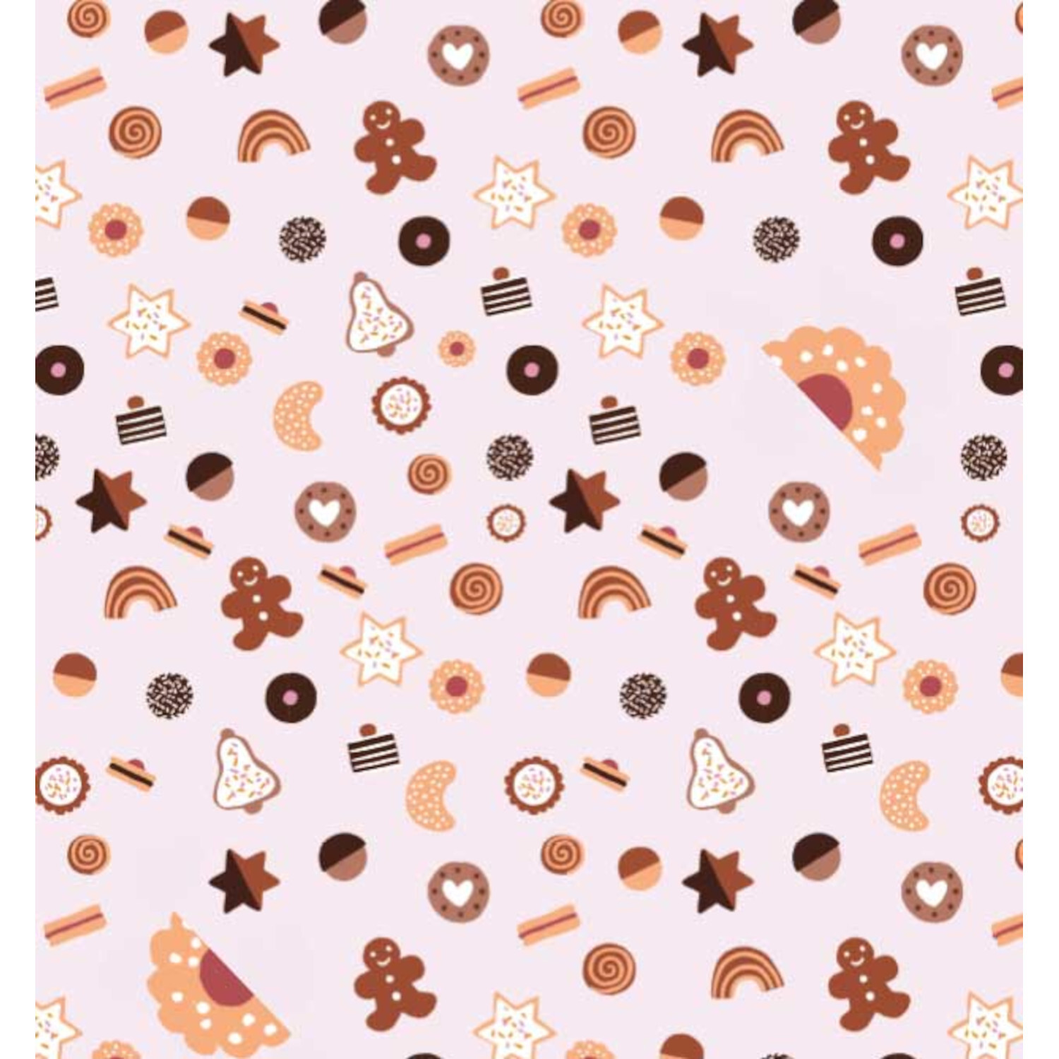 Verbastelbuch - Meine kreative Weihnachtszeit: Rosa Hintergrund mit bunten Weihnachtsmotiven wie Lebkuchenmännern und Sternen.