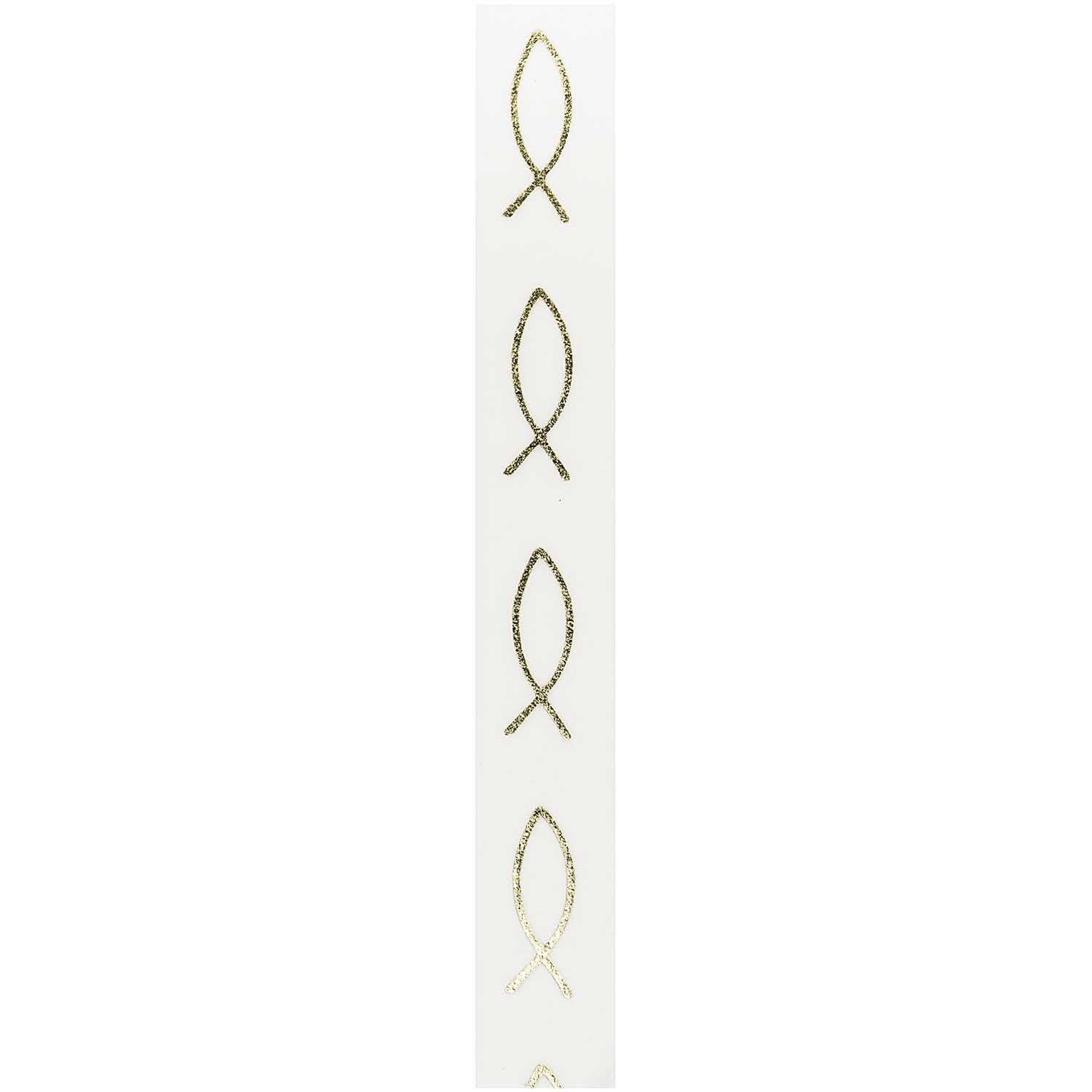 Paper Poetry Tape Fische gold 1,5cm 10m zeigt goldene Fischmuster auf weißem Hintergrund, ideal für kreative Projekte. Marke: Rico Design.