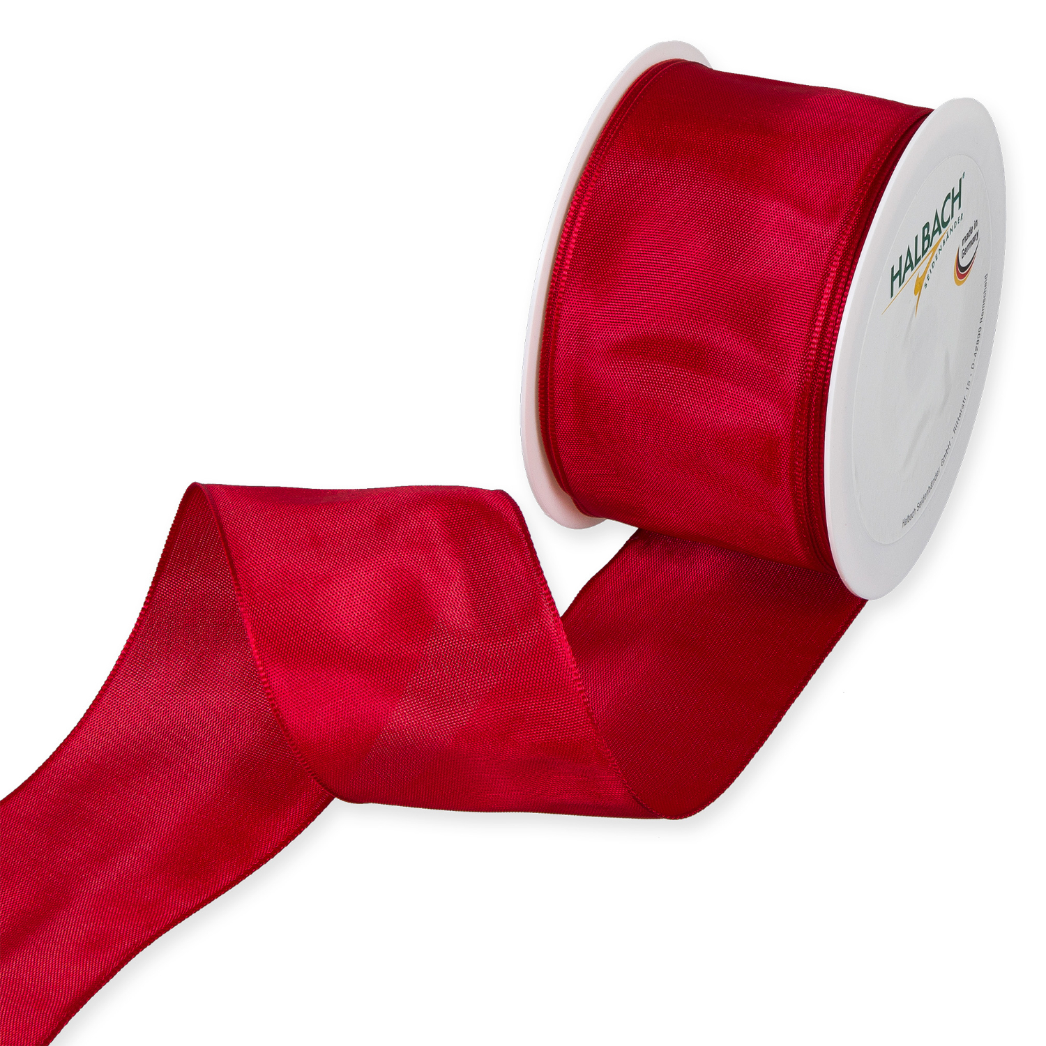 Drahtkantenband 60mm 3m: Rotes Band von Halbach auf Rolle, ideal für Dekorationen.