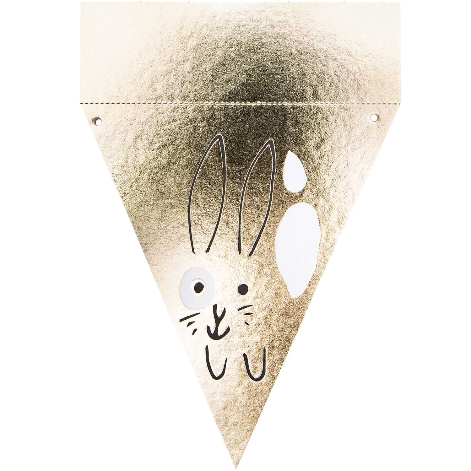 Paper Poetry Wimpel-Block Bunny Hop mit Hasenmotiv auf goldener Fahne, ideal für Dekorationen. Marke: Rico Design.