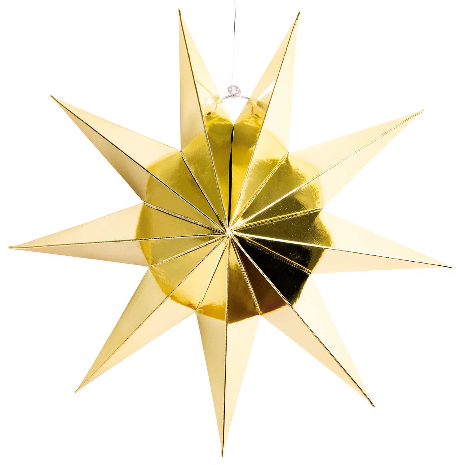 Papierstern auffaltbar 28cm in Gold glänzend von Rico Design, ideal als festliche Dekoration.