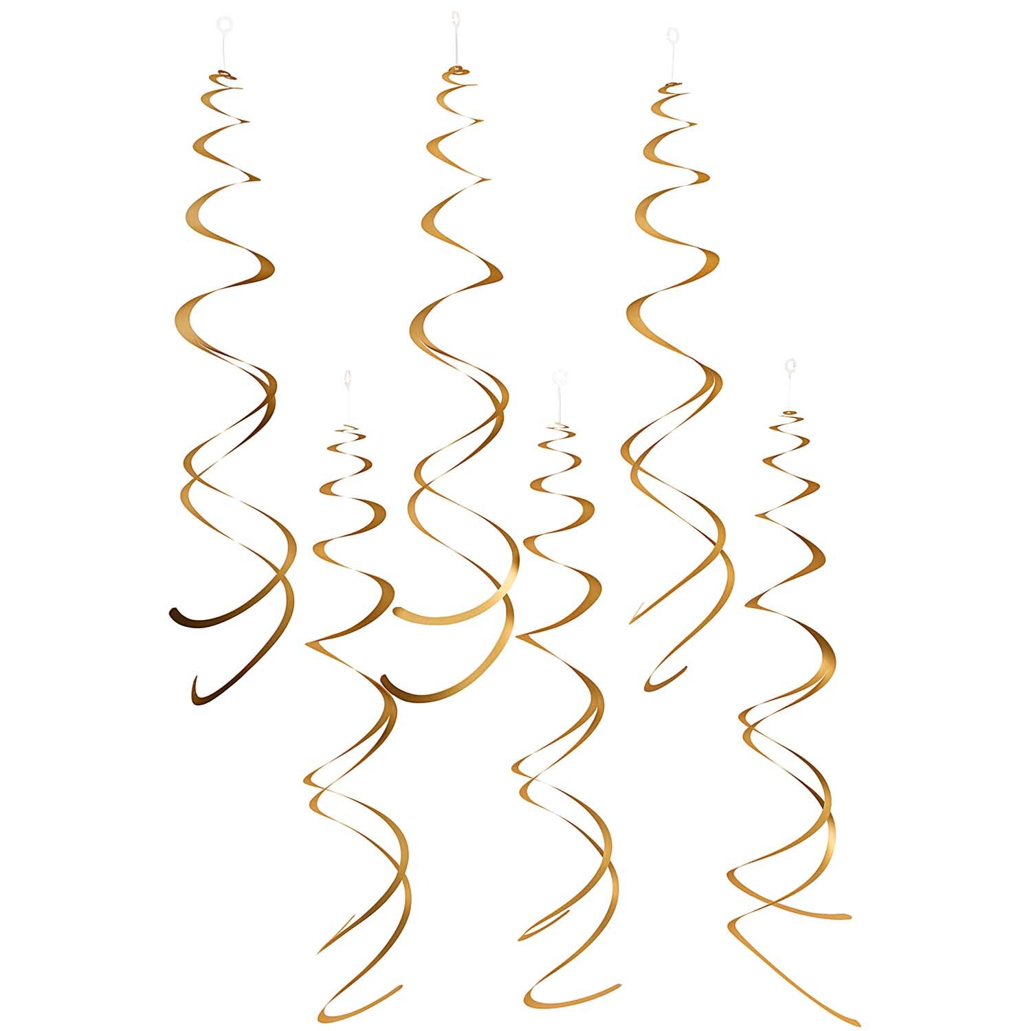 Spiralluftschlangen 60cm 6 Stück in elegantem Gold Matt von Rico Design, dekorativ hängend.