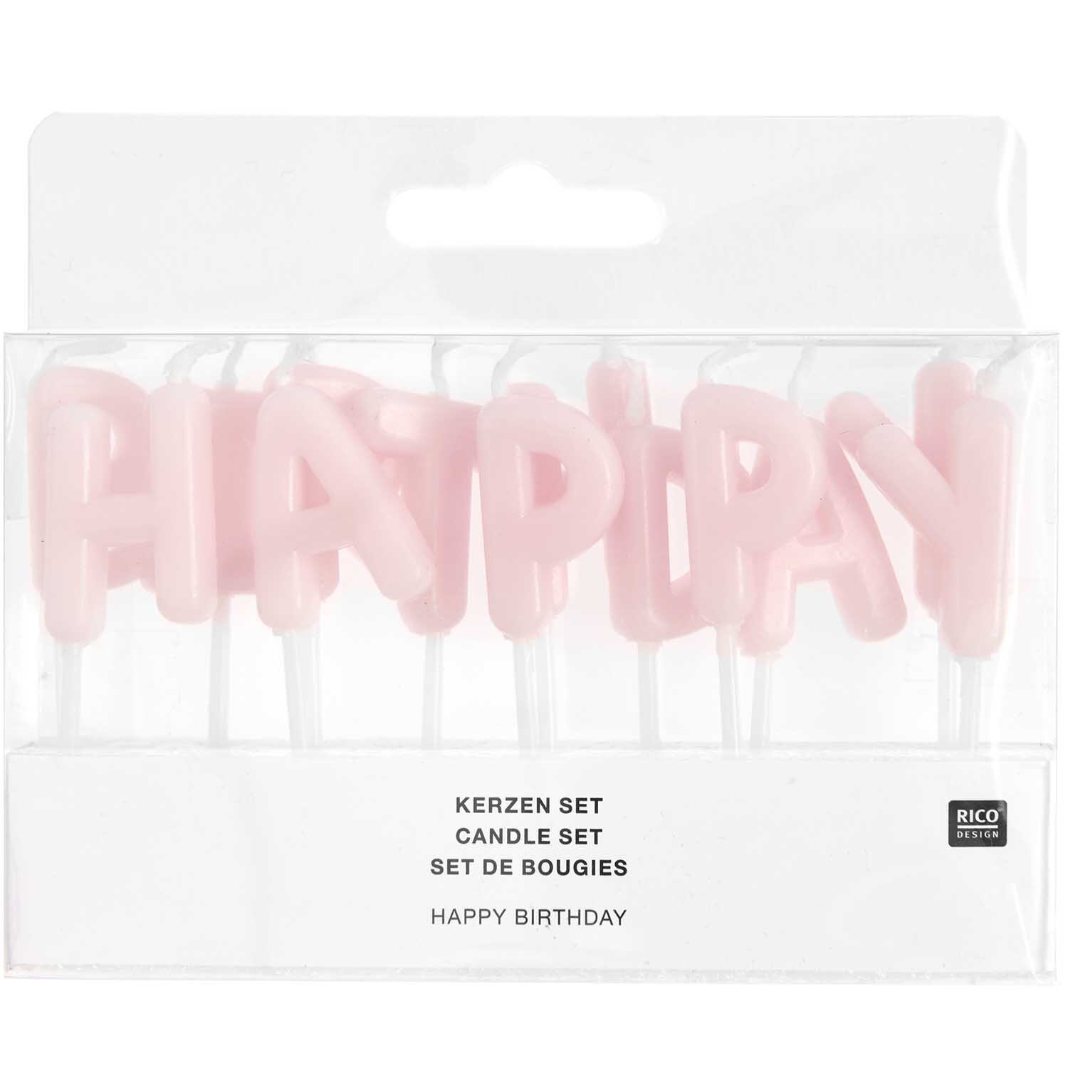 Kerzen Happy Birthday 6cm 13-teilig Farbe Rosa von Rico Design