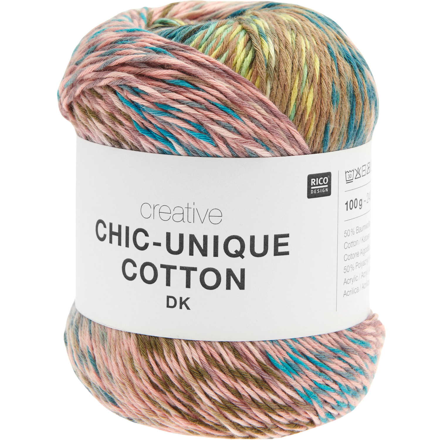 Creative Chic-Unique Cotton dk, bunte Wolle von Rico Design, ideal für Strick- und Häkelprojekte.
