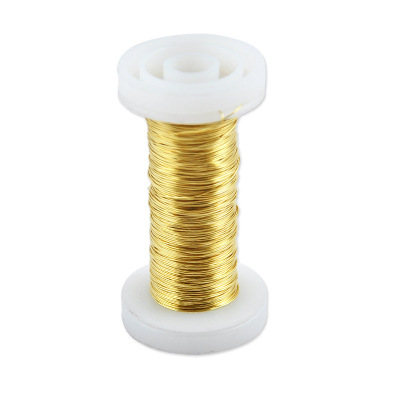 Schmuckdraht 0,3mm 50m auf einer weißen Spule, goldfarben, ideal für kreative Schmuckprojekte. Marke: preissler.