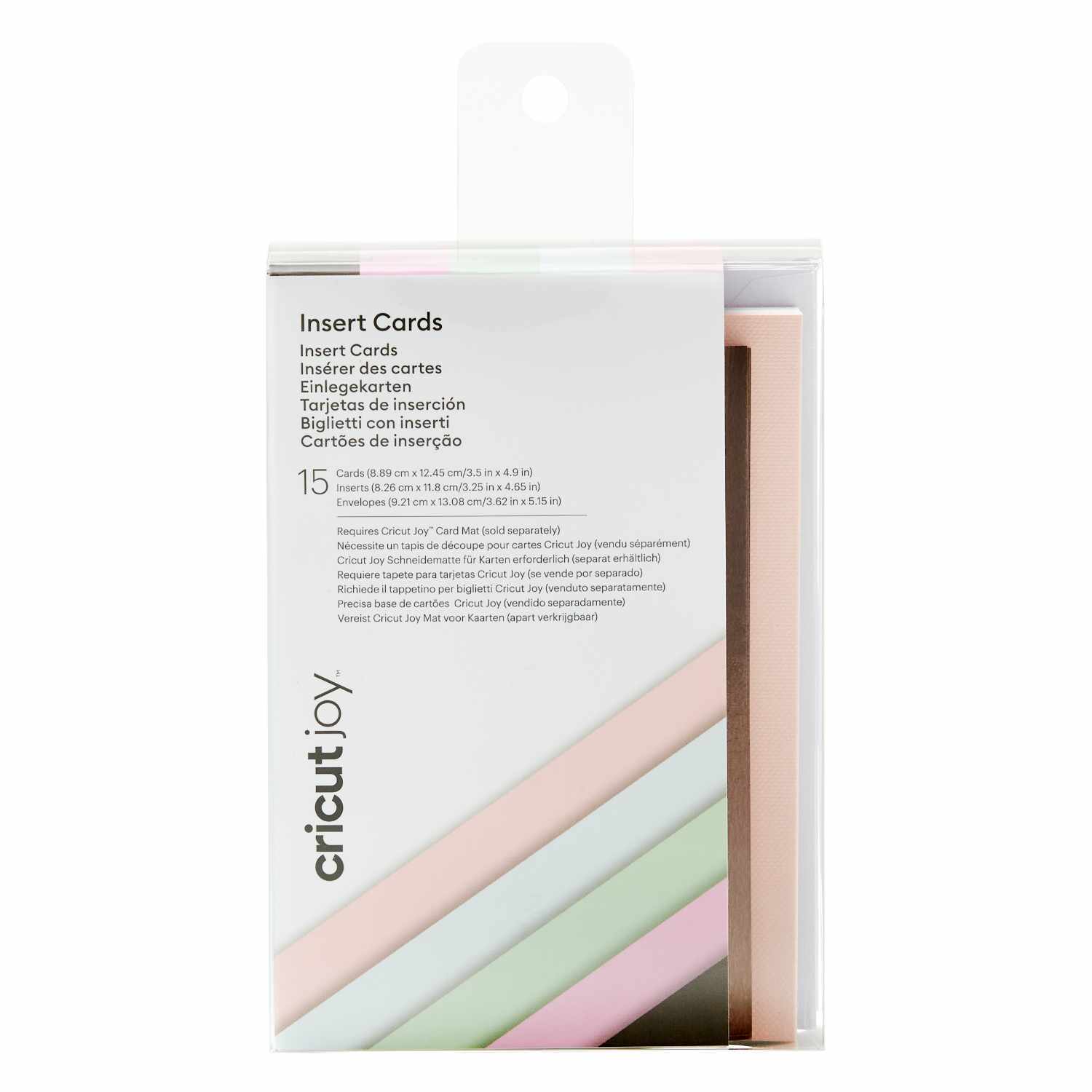 Joy Insert Card Kartenset Macaroons 8,9x12,4cm 15 Stück, pastellfarbene Karten in Verpackung, Marke Cricut. Ideal für kreative Projekte.