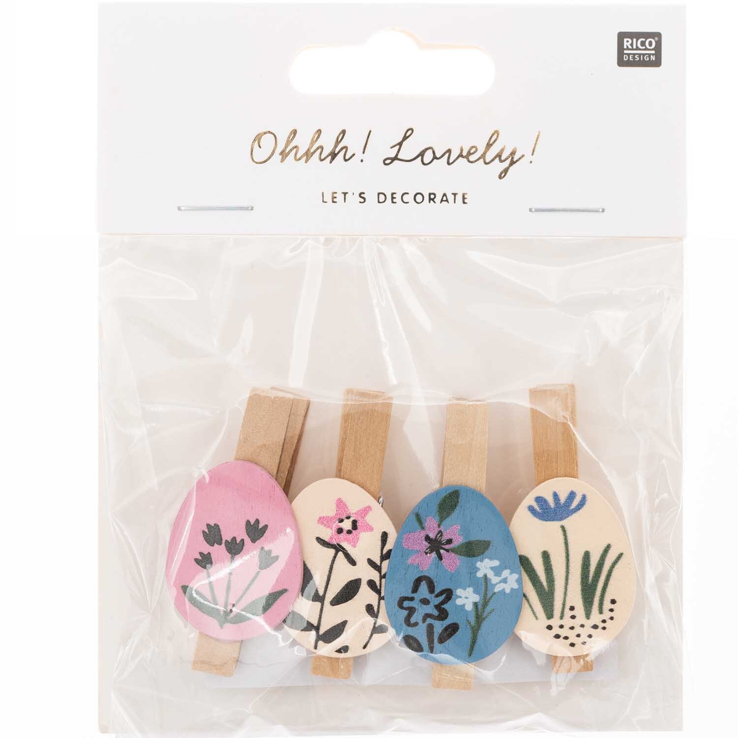 Dekoklammern Osterei Blumen Mix 4 Stück von Rico Design