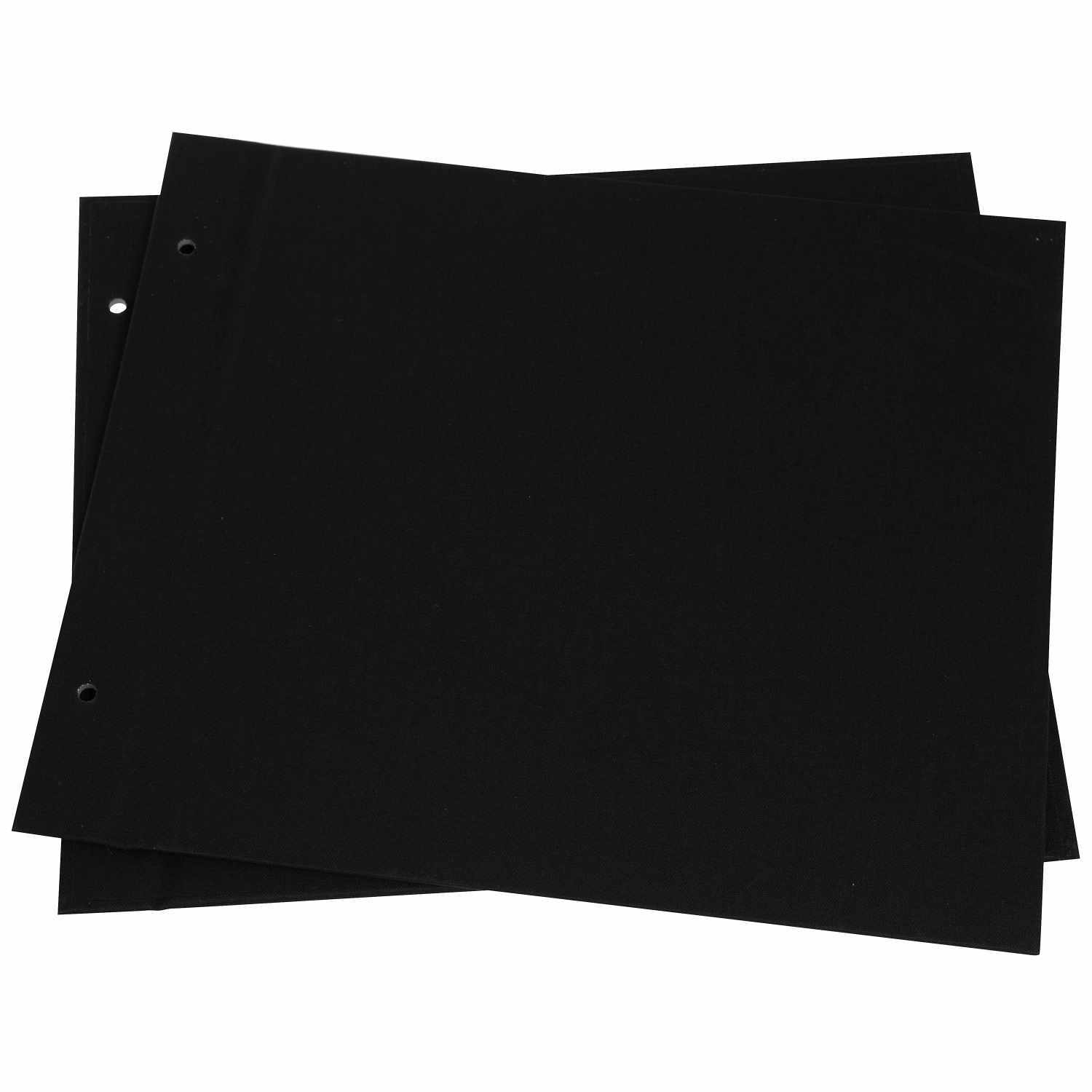 Schraubalbeneinband 30x25cm Leinen von goldbuch in Schwarz, zeigt zwei schwarze Einbände mit Lochung.