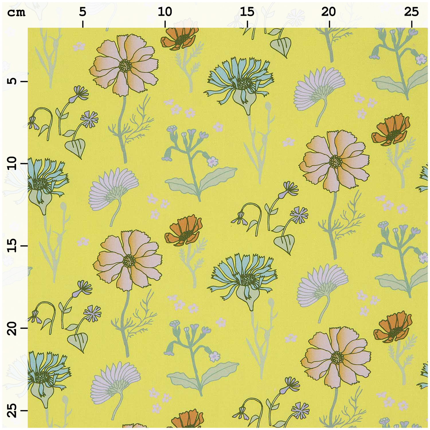 Stoffabschnitt Baumwoll-Popelin Blumen Gelb 50x140cm von Rico Design