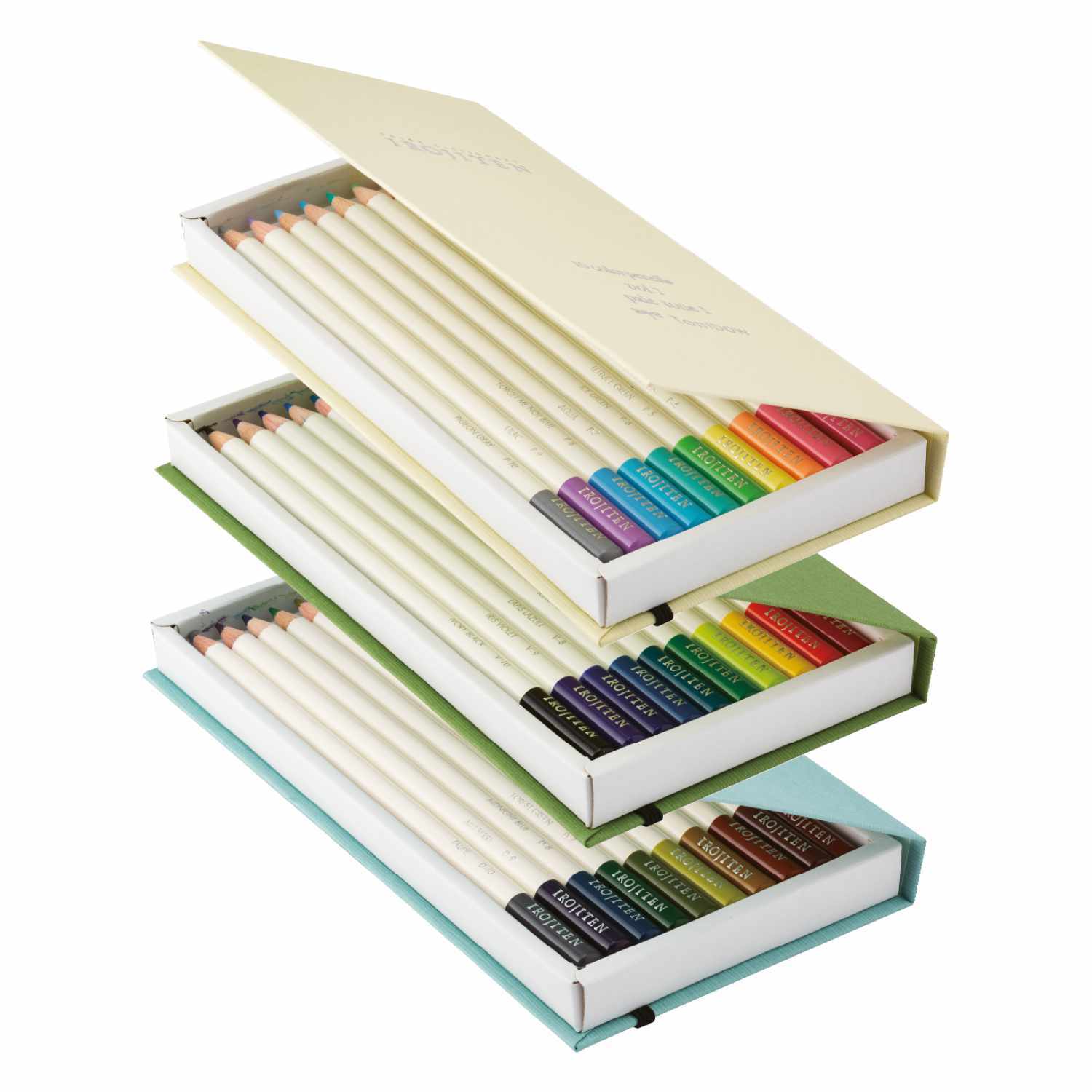 IROJITEN Farbstifte Rainforest 30 Stück in eleganter Verpackung, präsentiert in drei Schachteln mit vielfältigen Farben. Ideal für kreative Projekte.