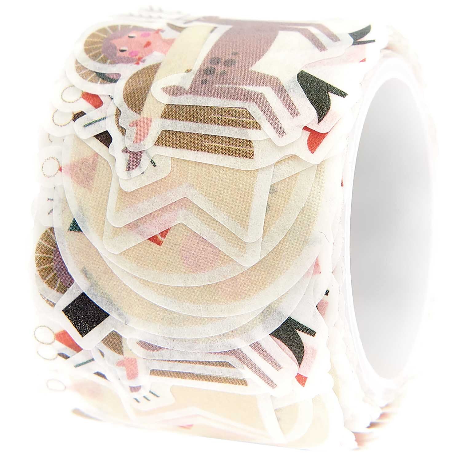 Paper Poetry Washi Sticker Christmas Figuren, 200 Stück, zeigen bunte Weihnachtsmotive auf einer Rolle. Ideal für festliche Dekorationen.