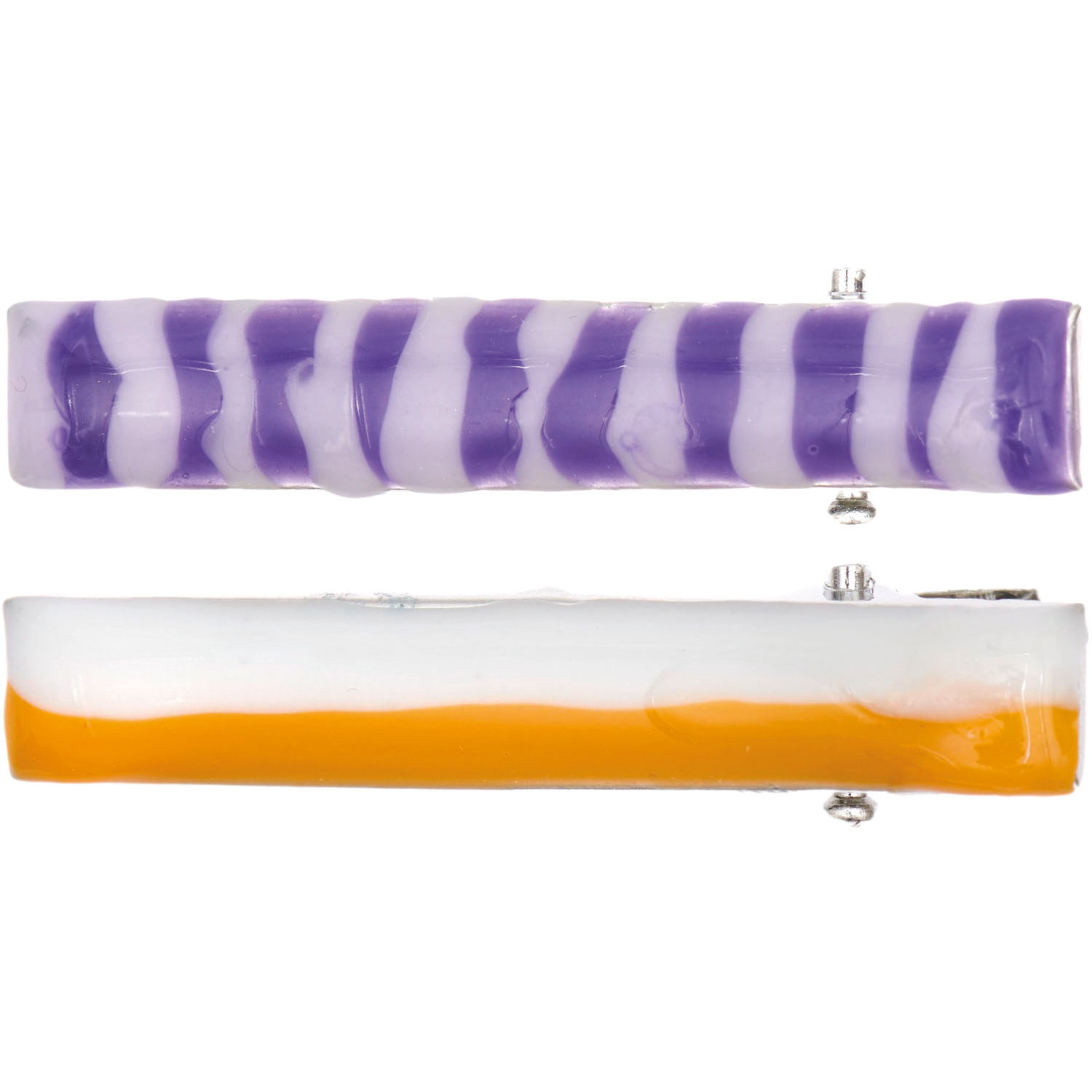 UV Resin von Rico Design in 10ml Flaschen, abgebildet in Streifenmuster mit Flieder und Orange.