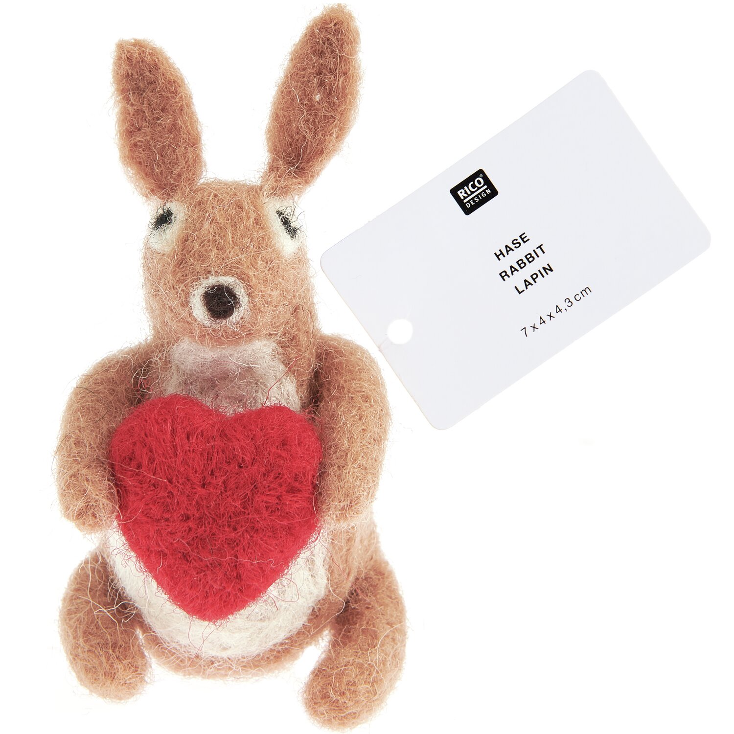 Filz Hase mit rotem Herz Braun 7x4x4,3cm von Rico Design