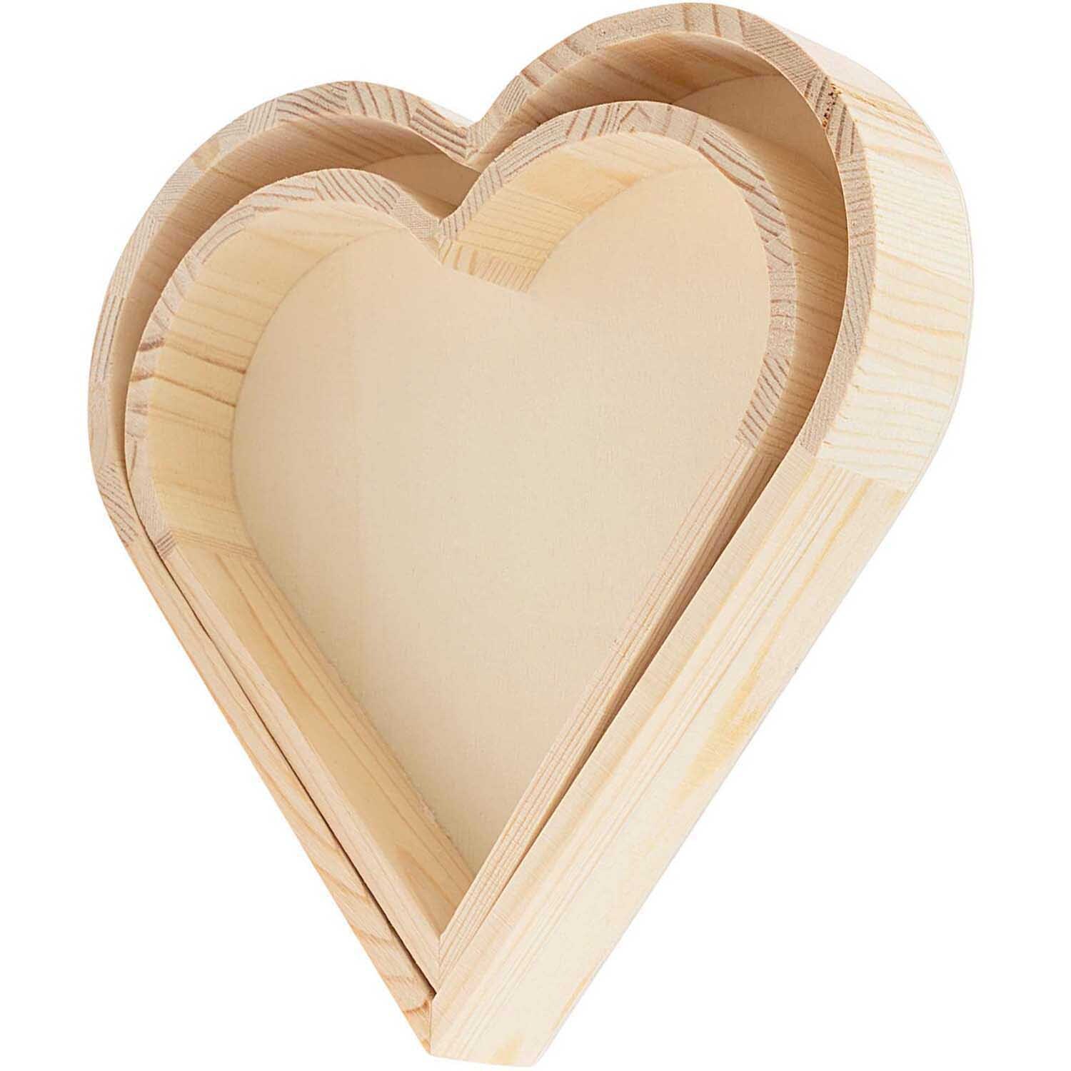 Holz-Dekotabletts Herz, 2-teilig, aus hellem Holz von Rico Design. Ideal für stilvolle Dekorationen.