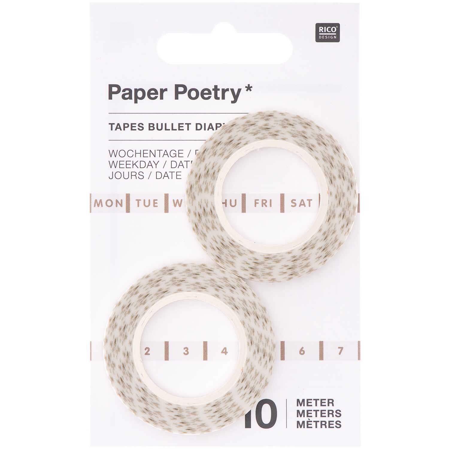 Paper Poetry Tapes Wochentage & Datum weiß-gold 5mm 10m 2 Stück von Rico Design