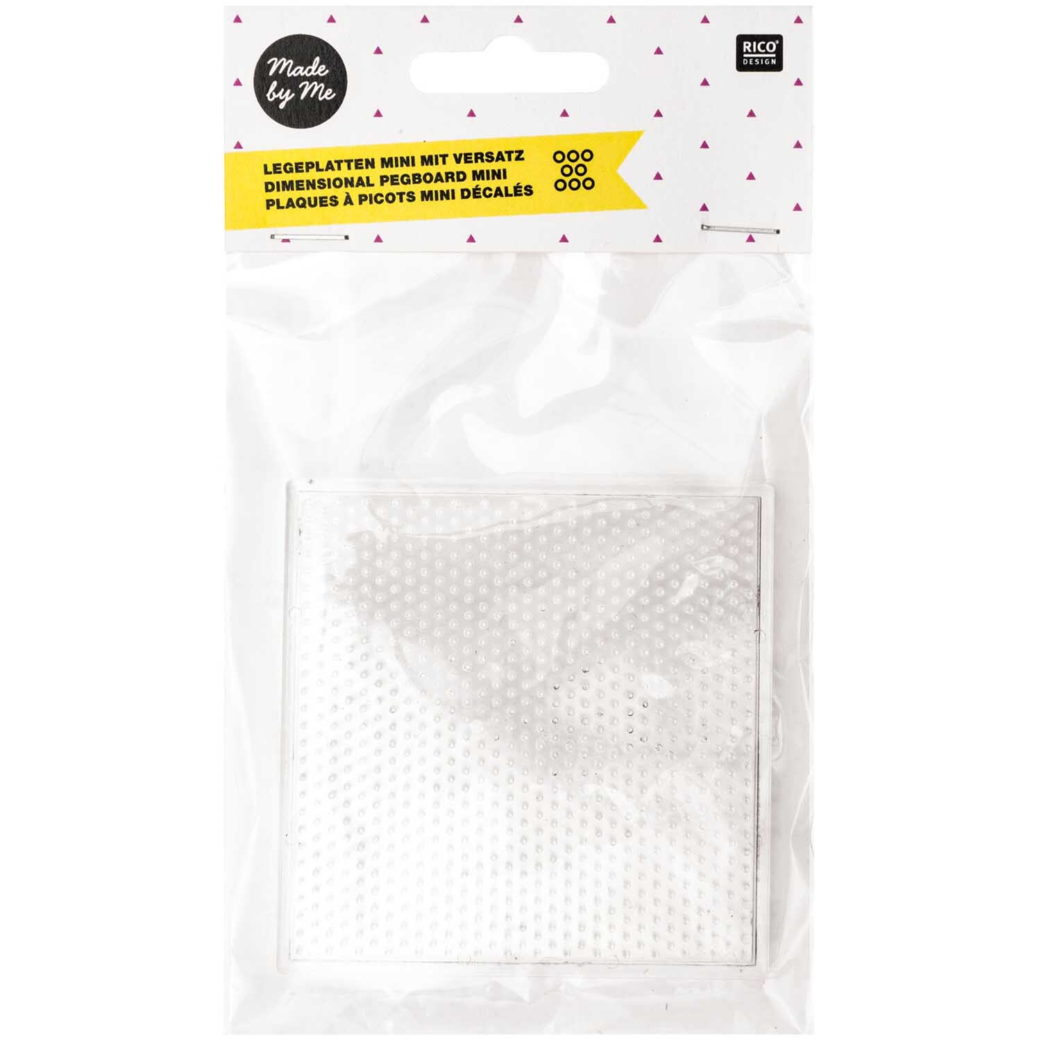 Mini-Bügelperlen Legeplatte von Rico Design, transparent, 8x8cm, 2 Stück in Verpackung.