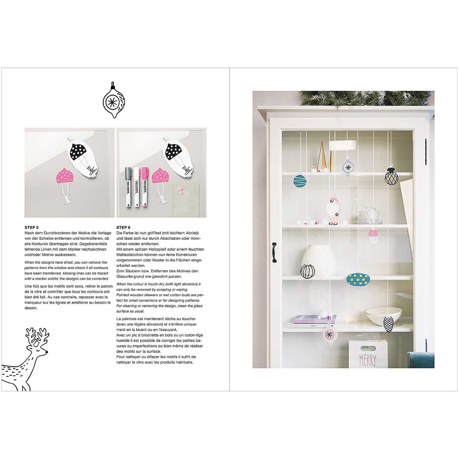 Vorlagenmappe Nostalgic Christmas: Fensterdeko mit Kreidestiften von Rico Design, zeigt festliche Motive auf Glas.